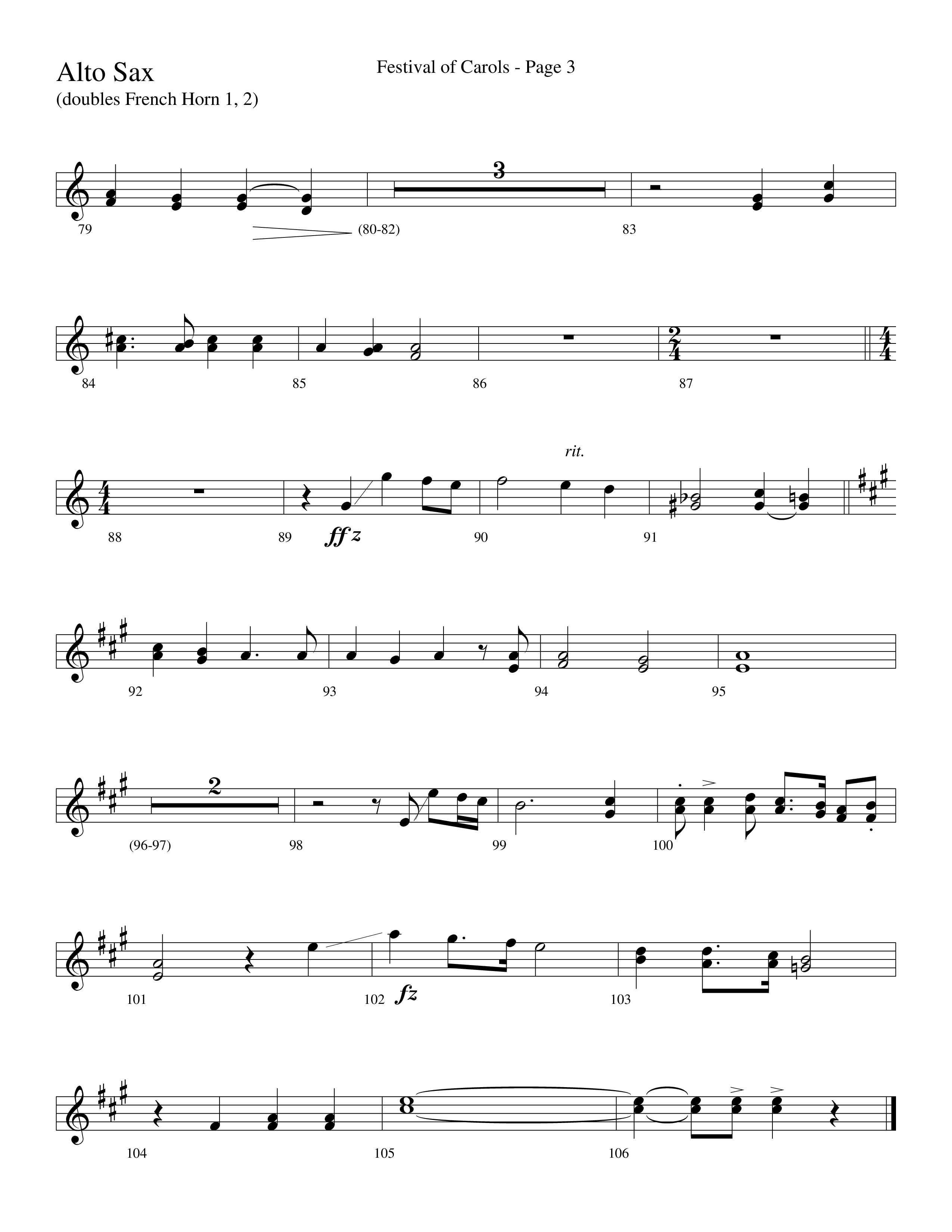 Festival Of Carols (Choral Anthem SATB) Alto Sax (Word Music Choral / Arr. Lari Goss)