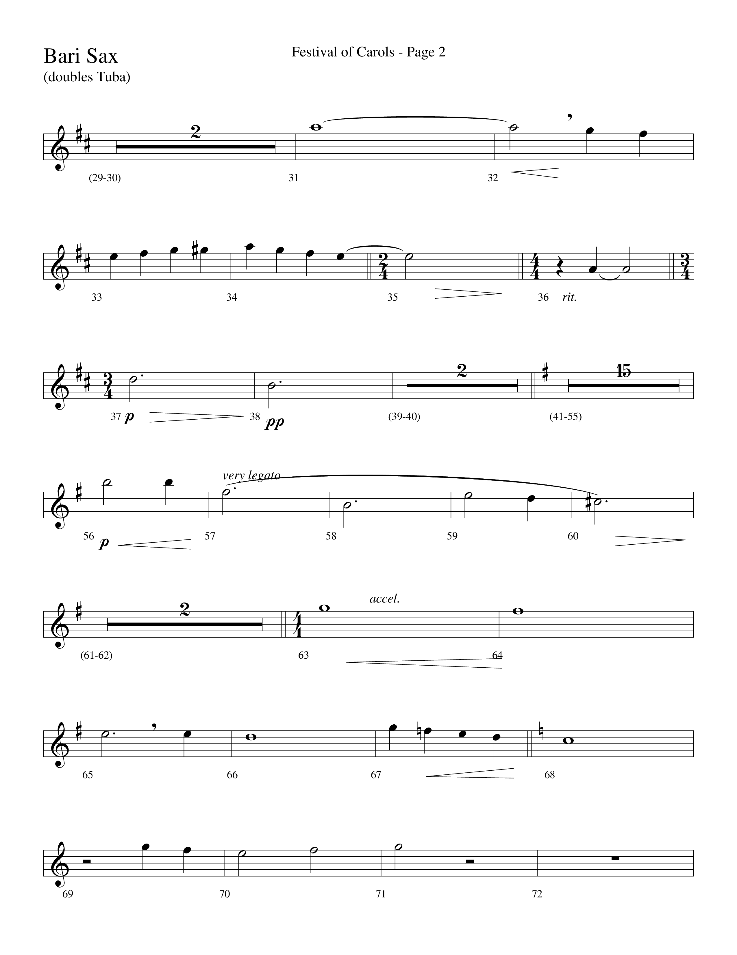 Festival Of Carols (Choral Anthem SATB) Bari Sax (Word Music Choral / Arr. Lari Goss)