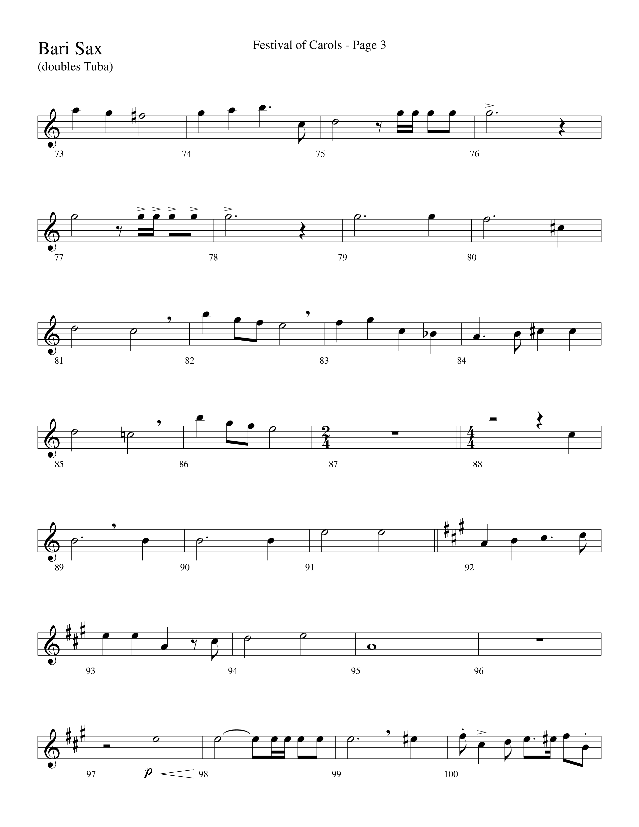 Festival Of Carols (Choral Anthem SATB) Bari Sax (Word Music Choral / Arr. Lari Goss)