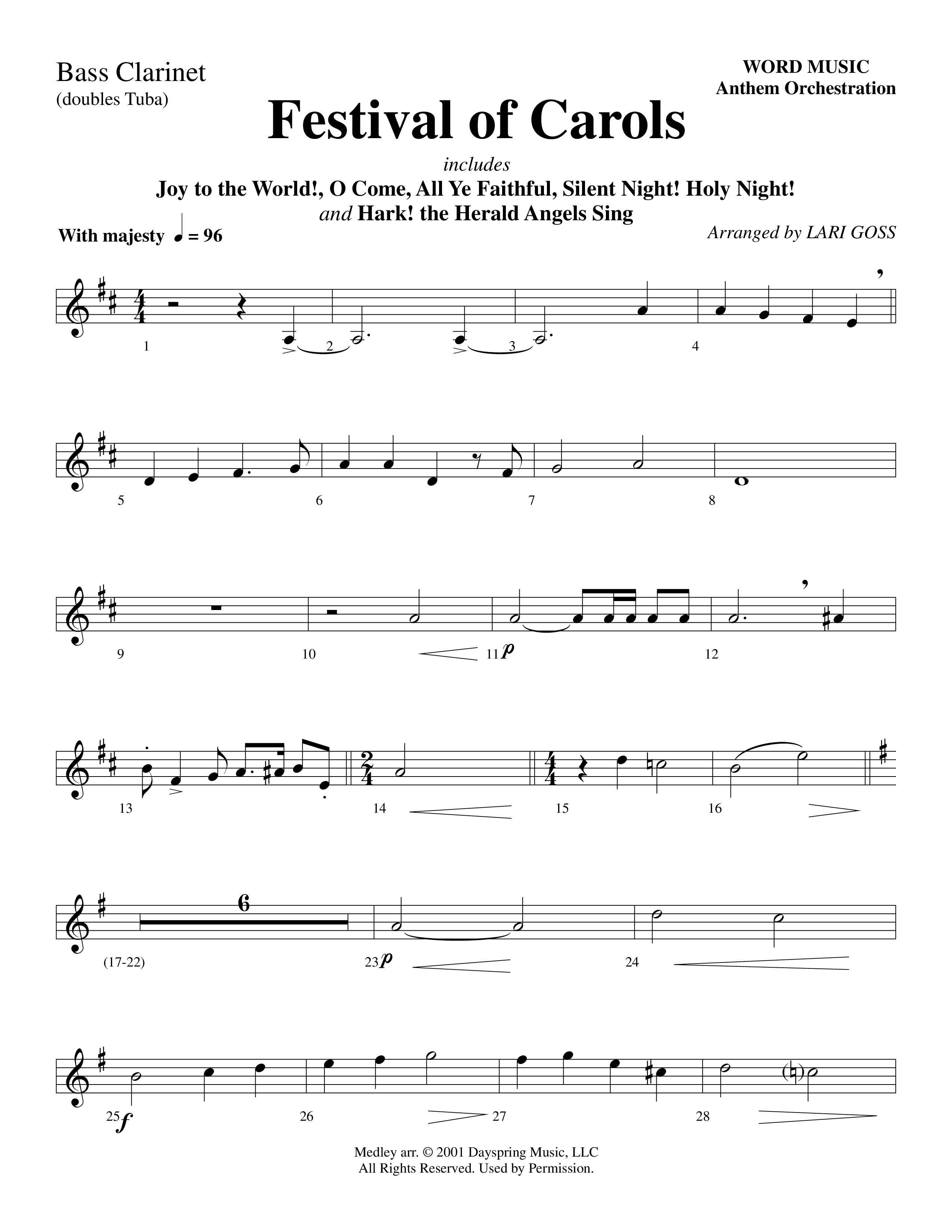 Festival Of Carols (Choral Anthem SATB) Bass Clarinet (Word Music Choral / Arr. Lari Goss)