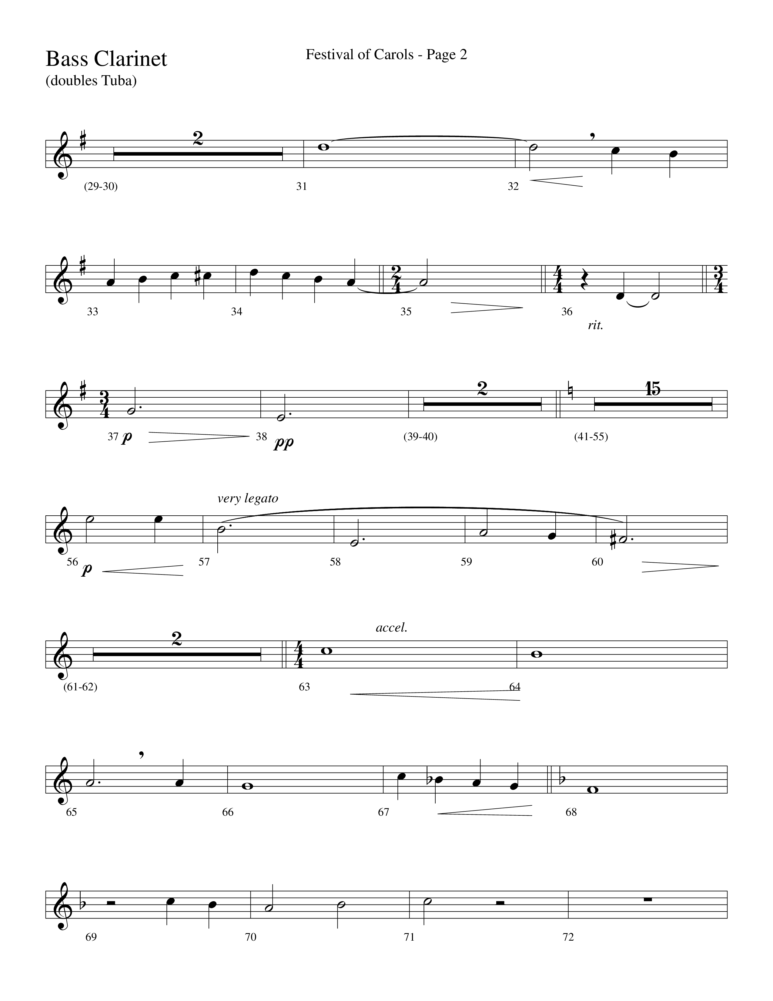 Festival Of Carols (Choral Anthem SATB) Bass Clarinet (Word Music Choral / Arr. Lari Goss)
