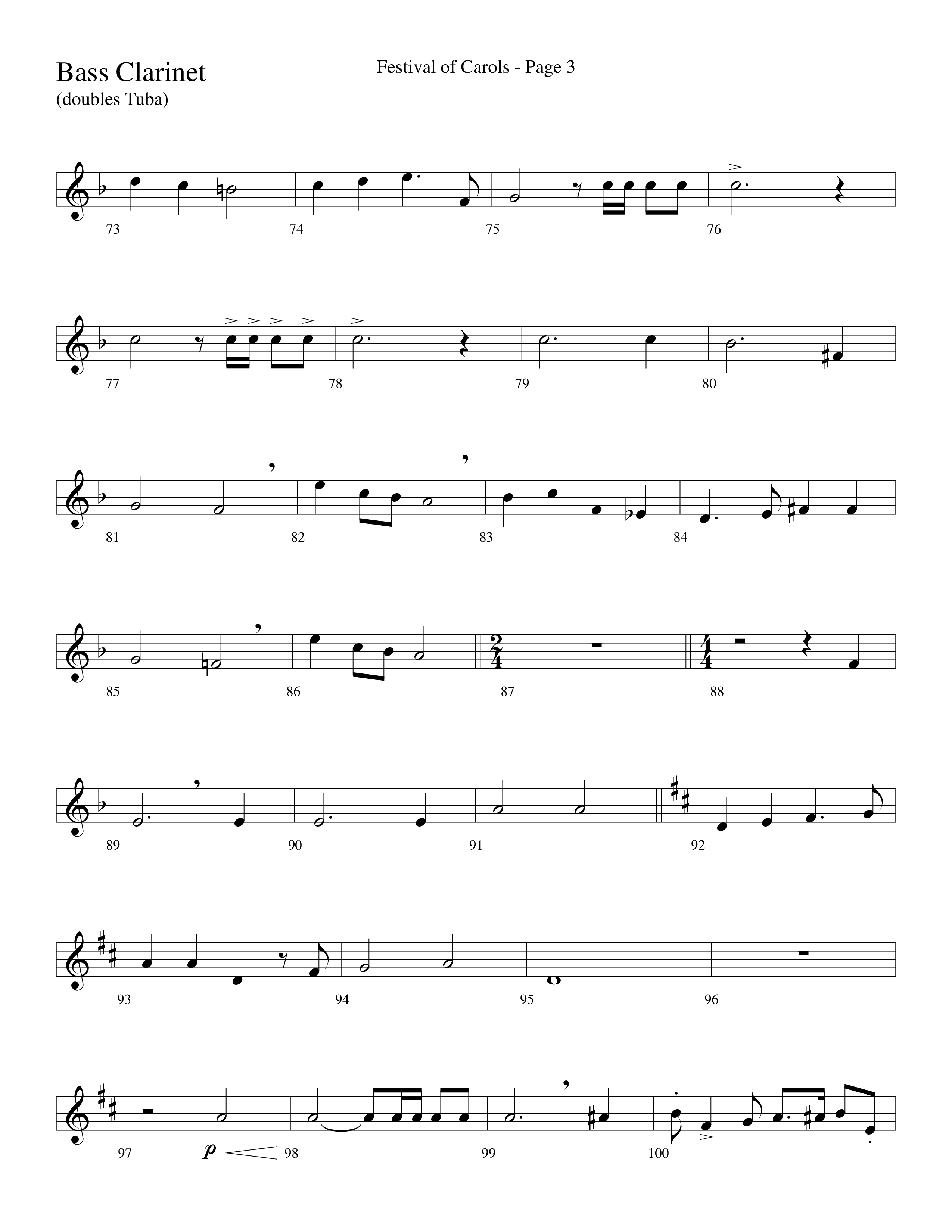 Festival Of Carols (Choral Anthem SATB) Bass Clarinet (Word Music Choral / Arr. Lari Goss)