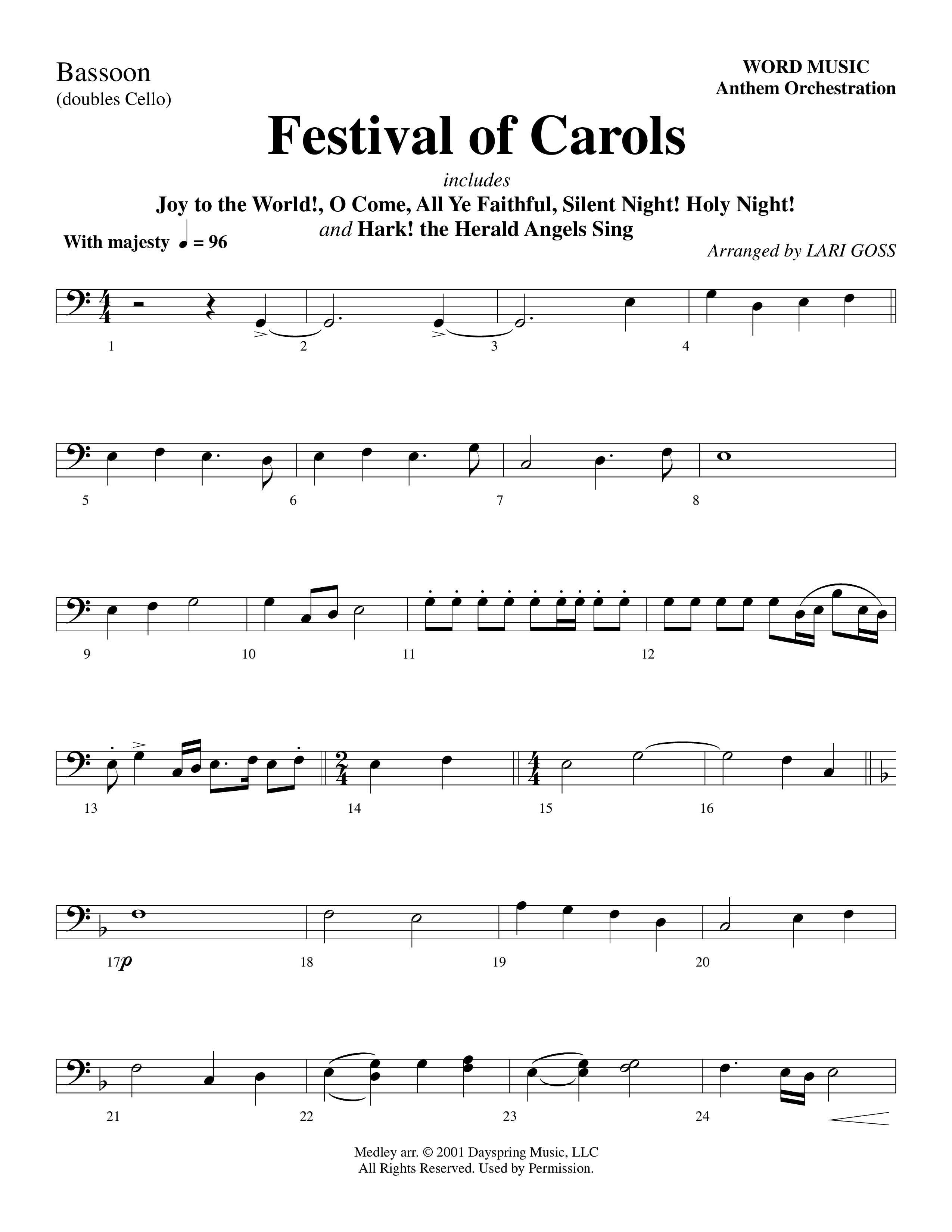 Festival Of Carols (Choral Anthem SATB) Bassoon (Word Music Choral / Arr. Lari Goss)