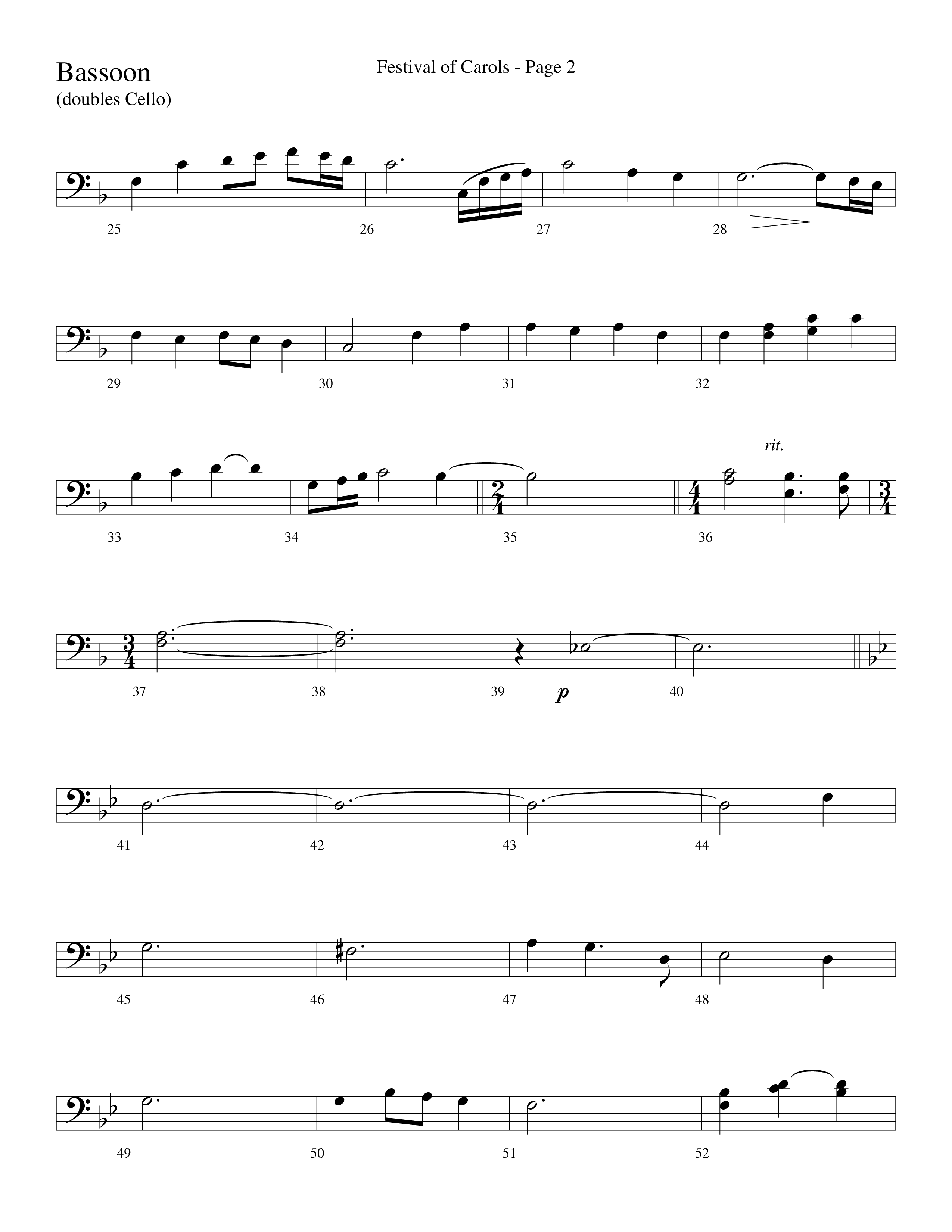 Festival Of Carols (Choral Anthem SATB) Bassoon (Word Music Choral / Arr. Lari Goss)