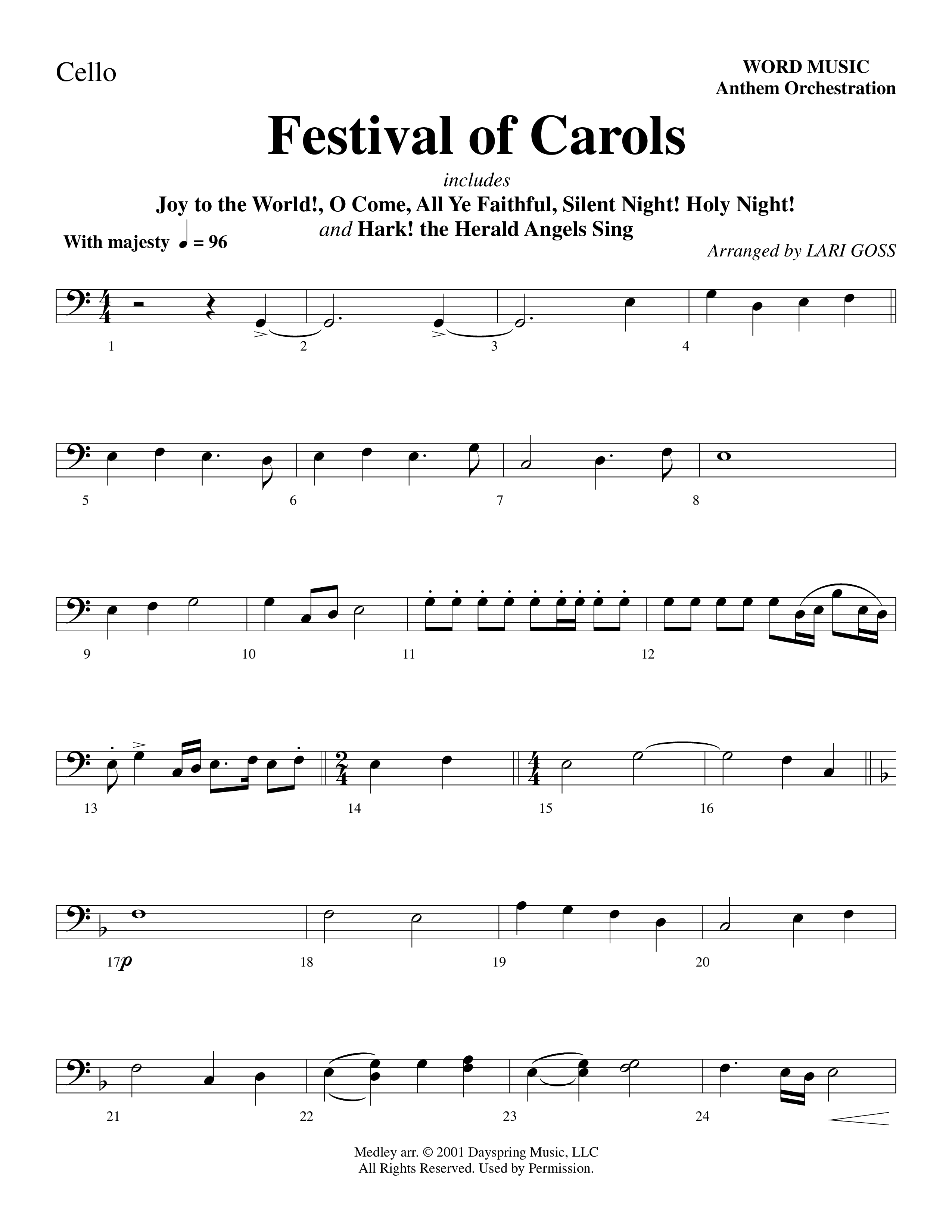 Festival Of Carols (Choral Anthem SATB) Cello (Word Music Choral / Arr. Lari Goss)