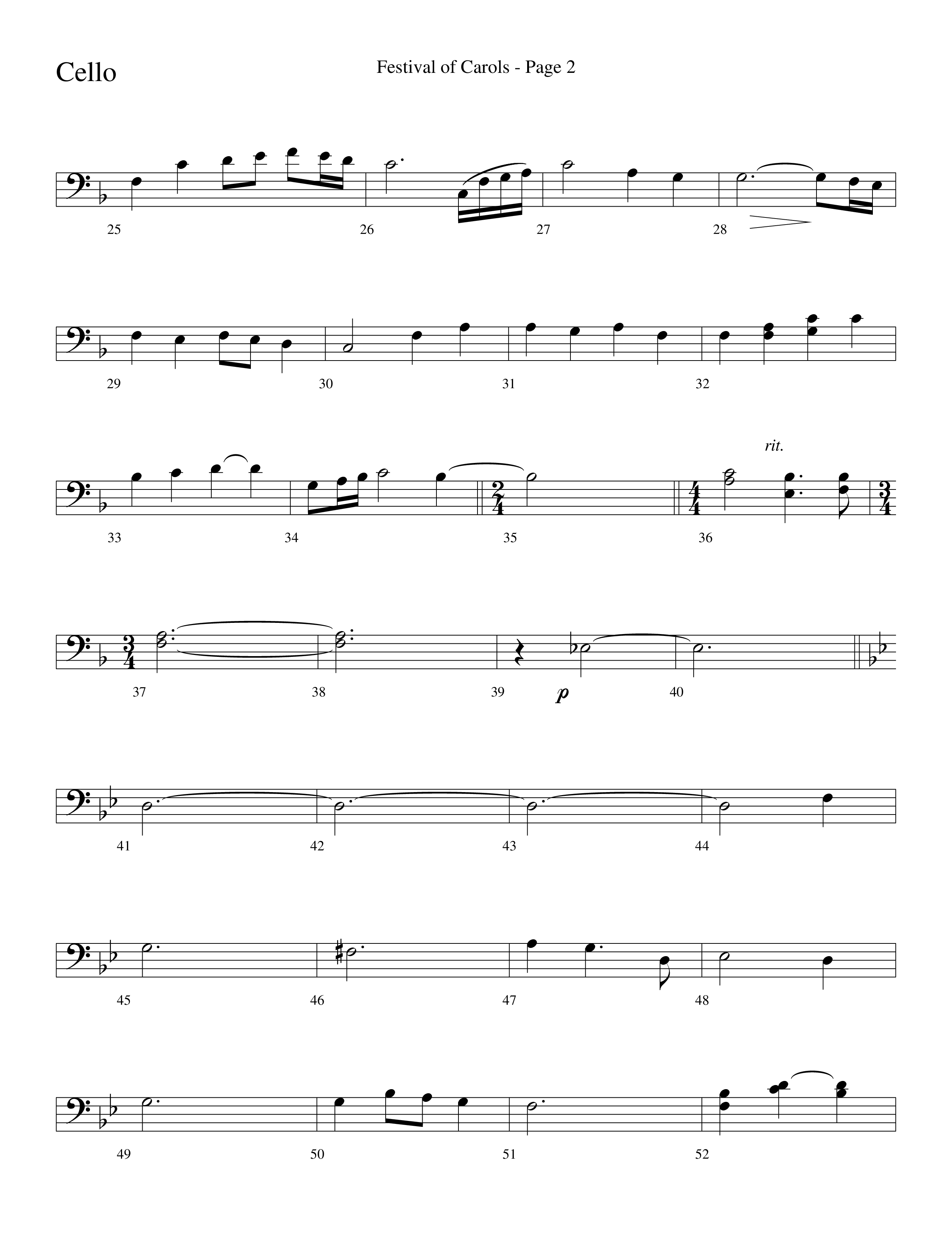 Festival Of Carols (Choral Anthem SATB) Cello (Word Music Choral / Arr. Lari Goss)