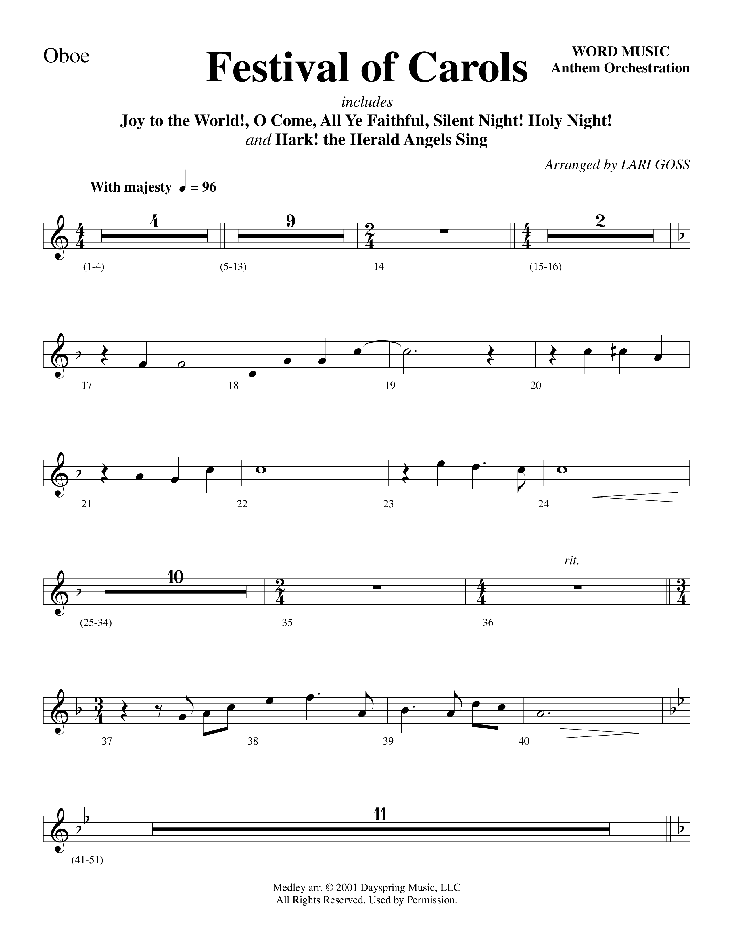 Festival Of Carols (Choral Anthem SATB) Oboe (Word Music Choral / Arr. Lari Goss)