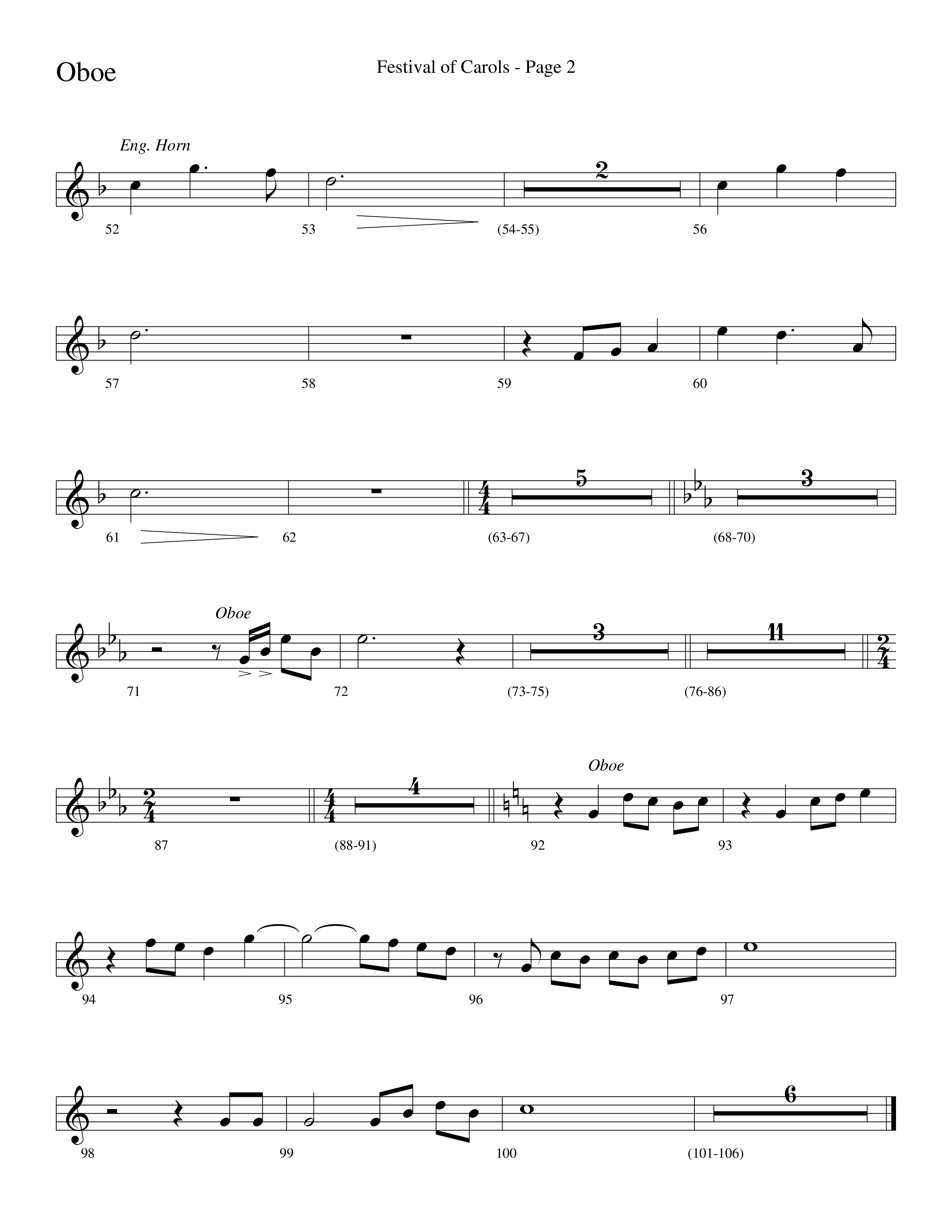Festival Of Carols (Choral Anthem SATB) Oboe (Word Music Choral / Arr. Lari Goss)