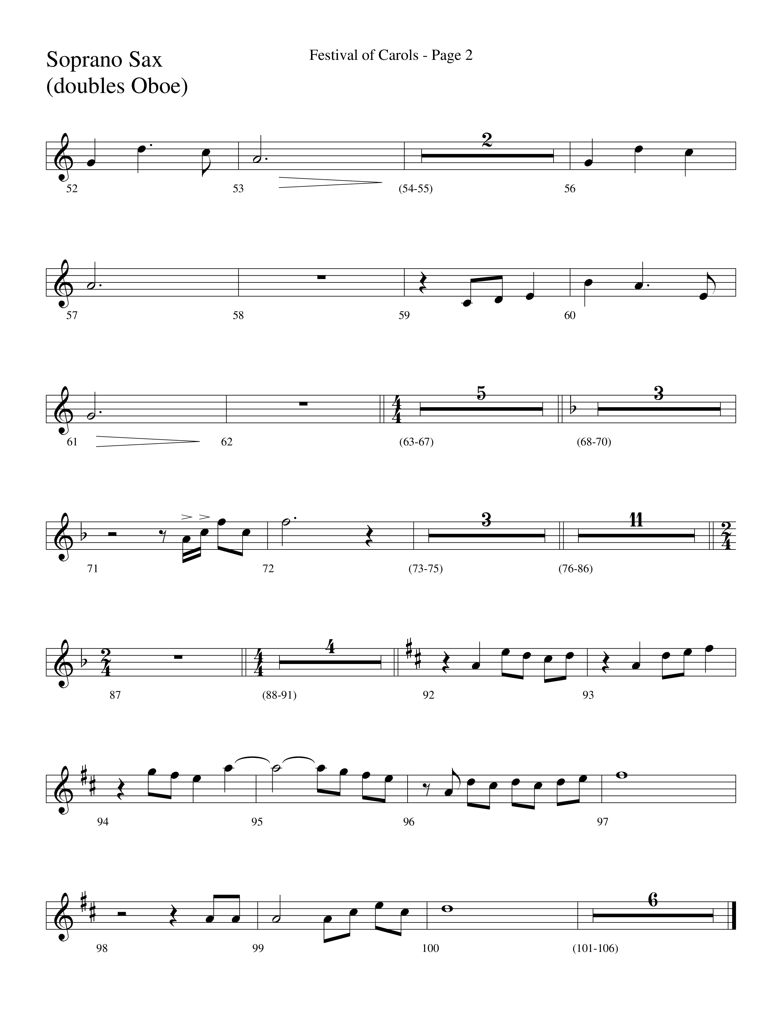 Festival Of Carols (Choral Anthem SATB) Soprano Sax (Word Music Choral / Arr. Lari Goss)