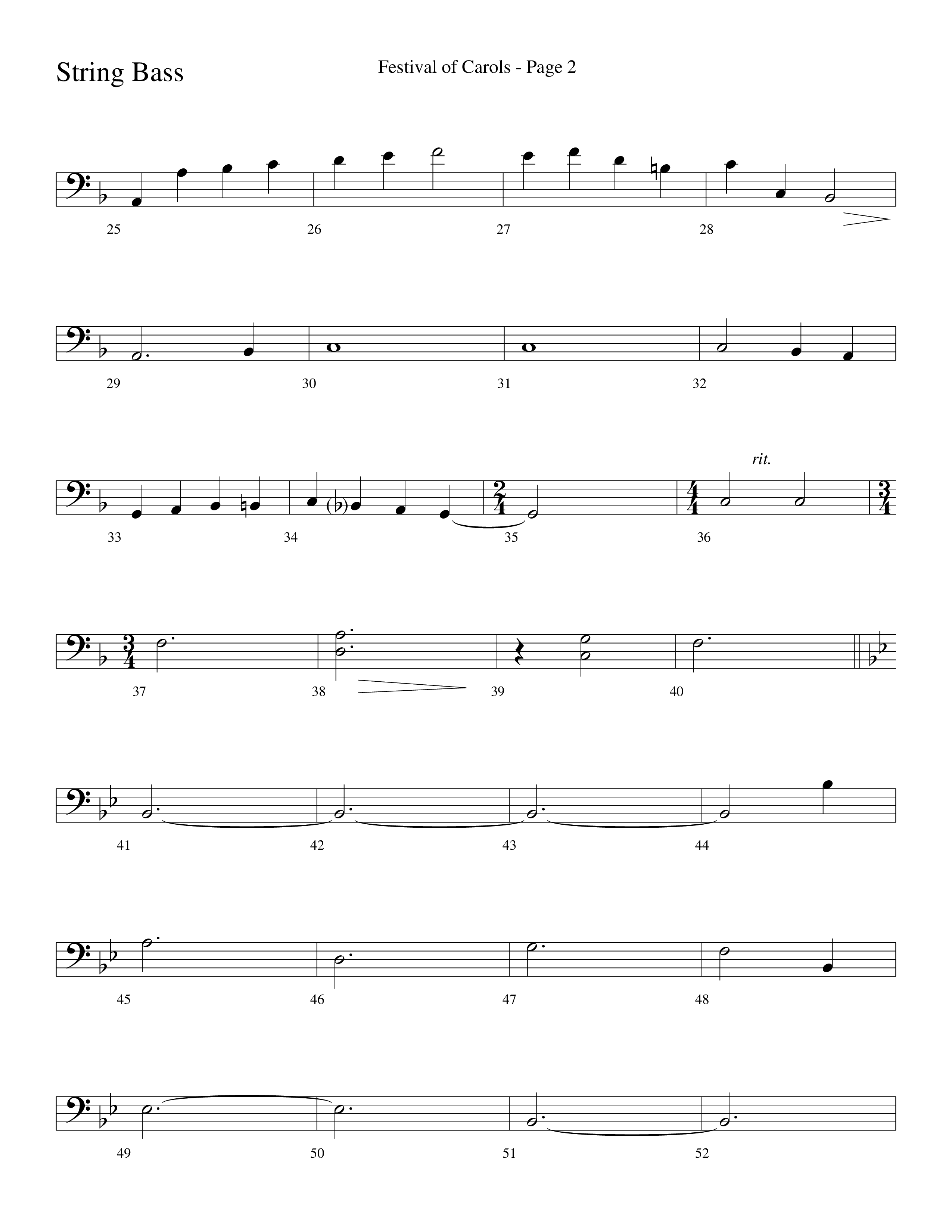 Festival Of Carols (Choral Anthem SATB) String Bass (Word Music Choral / Arr. Lari Goss)