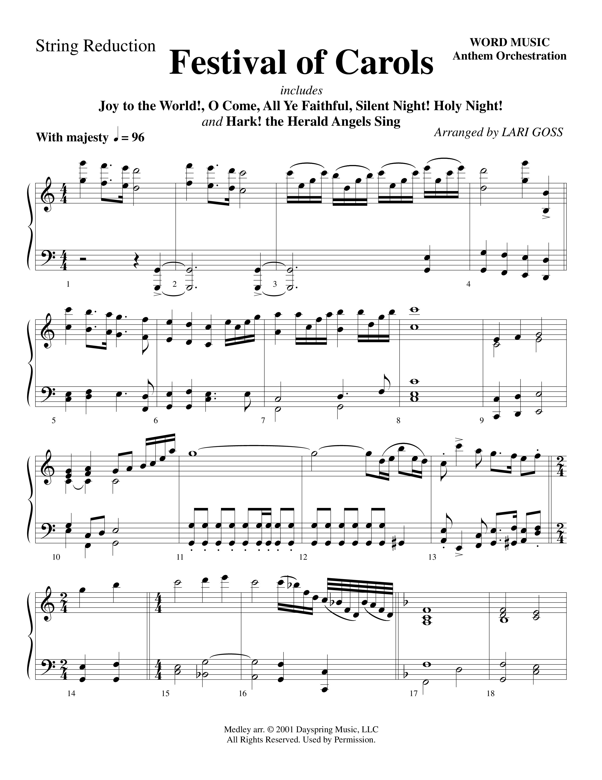 Festival Of Carols (Choral Anthem SATB) String Reduction (Word Music Choral / Arr. Lari Goss)