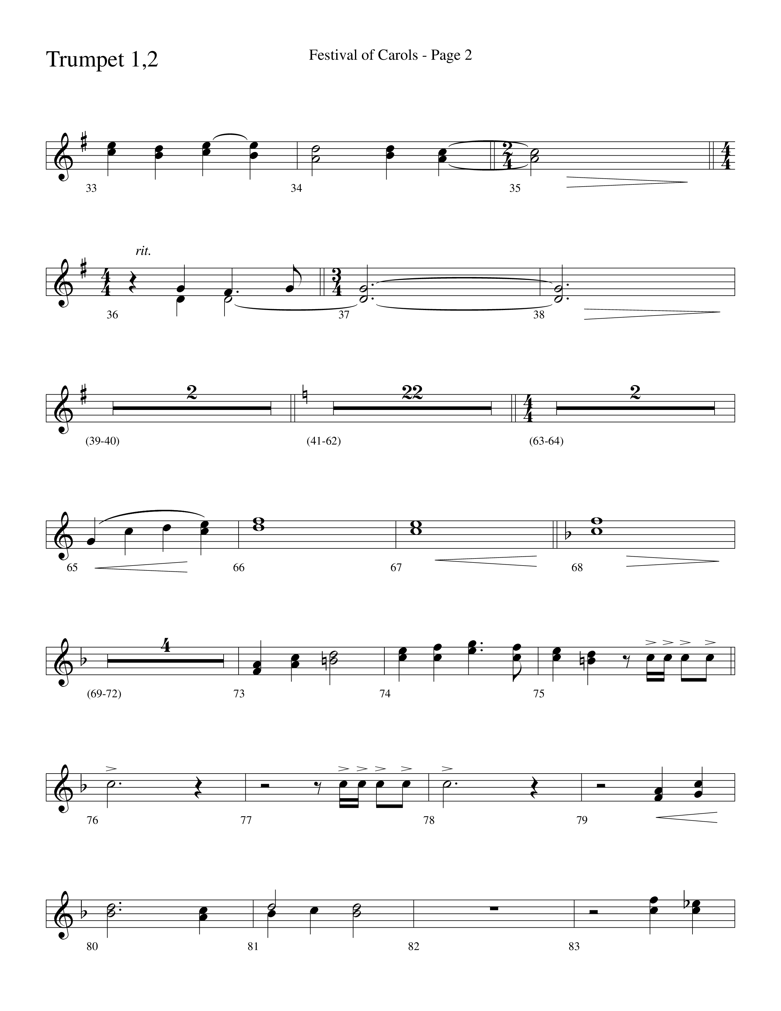 Festival Of Carols (Choral Anthem SATB) Trumpet 1,2 (Word Music Choral / Arr. Lari Goss)