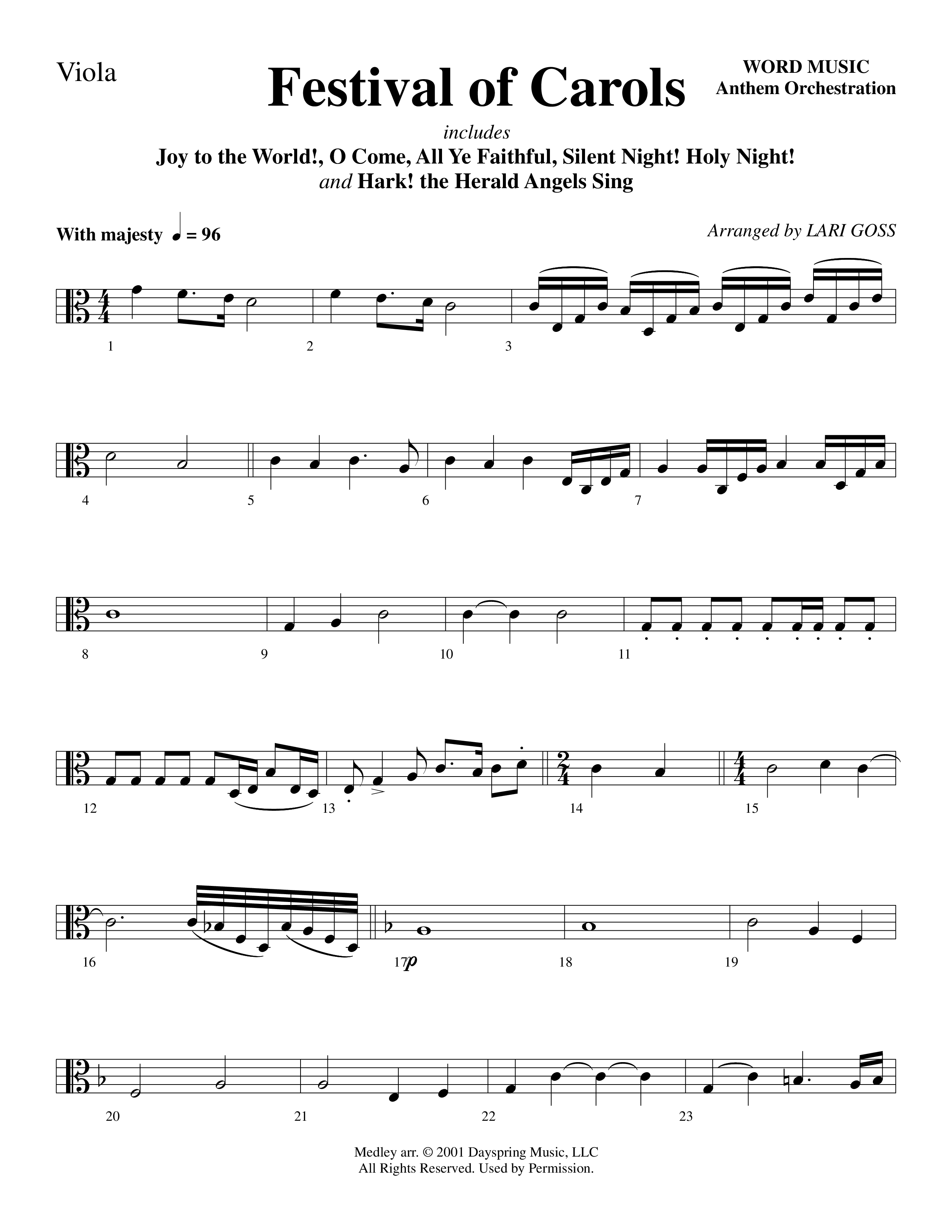 Festival Of Carols (Choral Anthem SATB) Viola (Word Music Choral / Arr. Lari Goss)