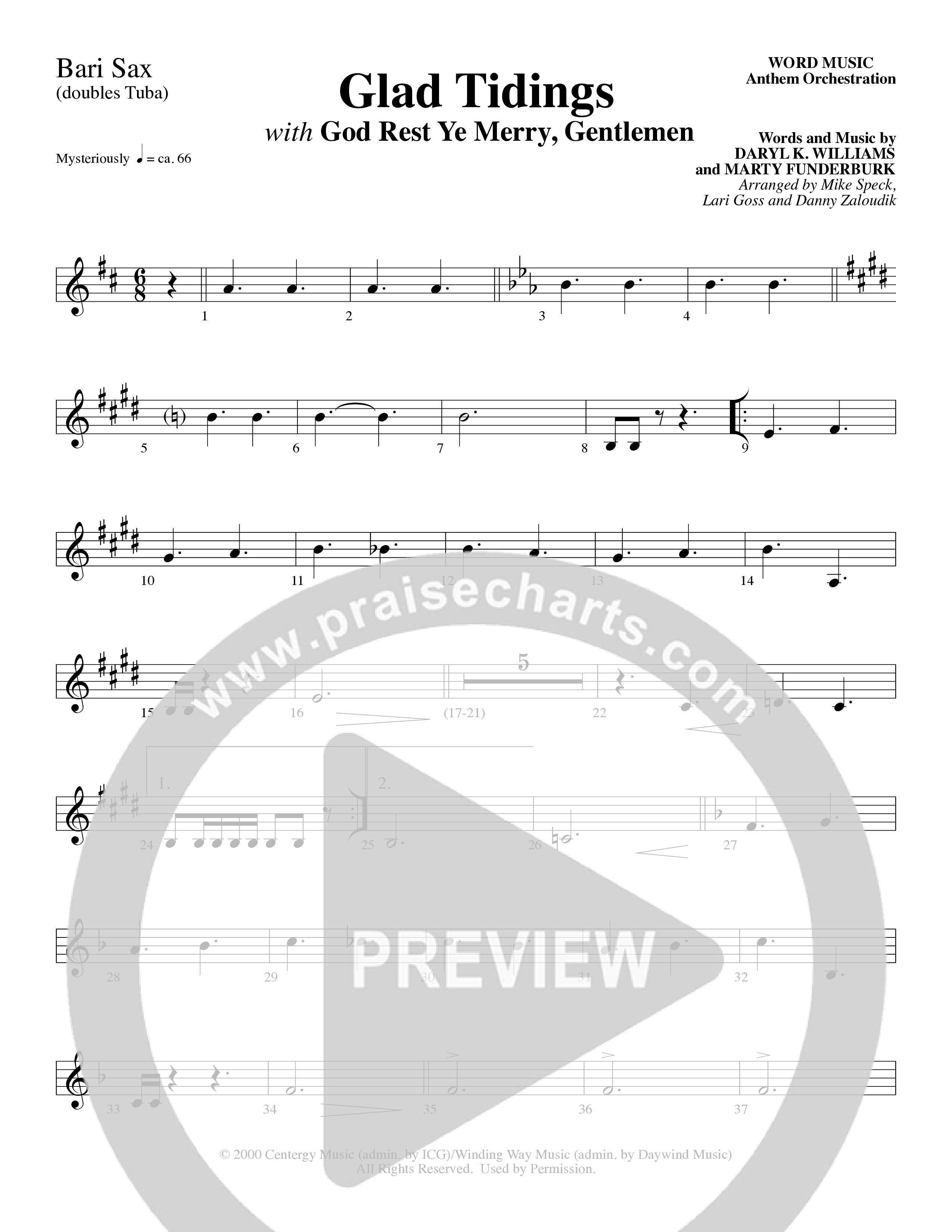 Glad Tidings (with God Rest Ye Merry Gentlemen) (Choral Anthem SATB) Bari Sax (Word Music Choral)