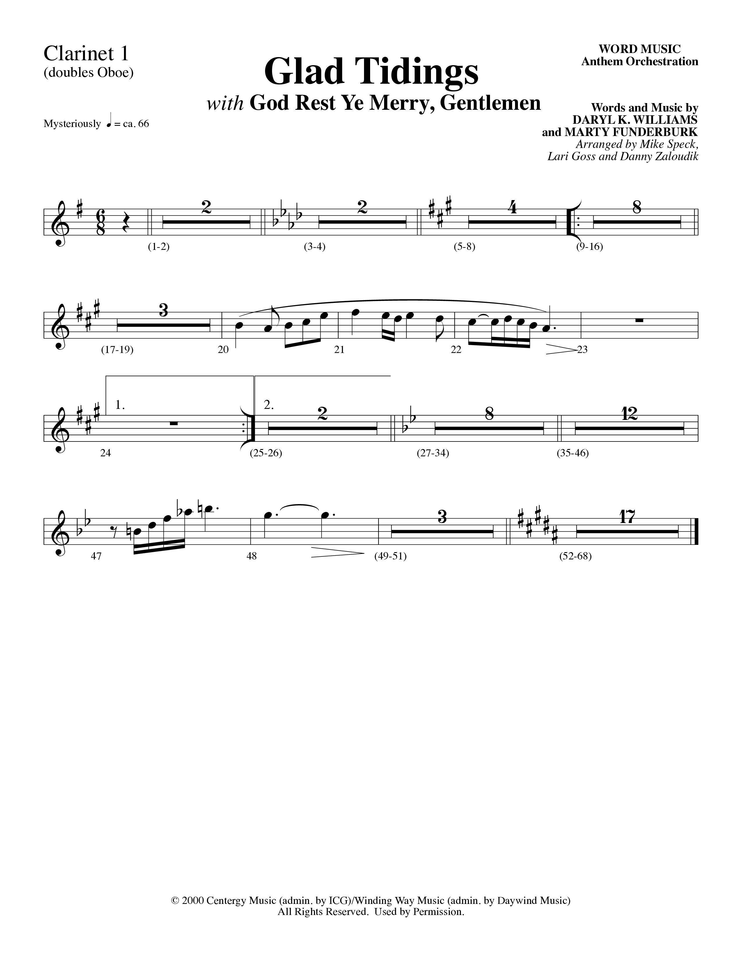 Glad Tidings (with God Rest Ye Merry Gentlemen) (Choral Anthem SATB) Clarinet 1/2 (Word Music Choral)