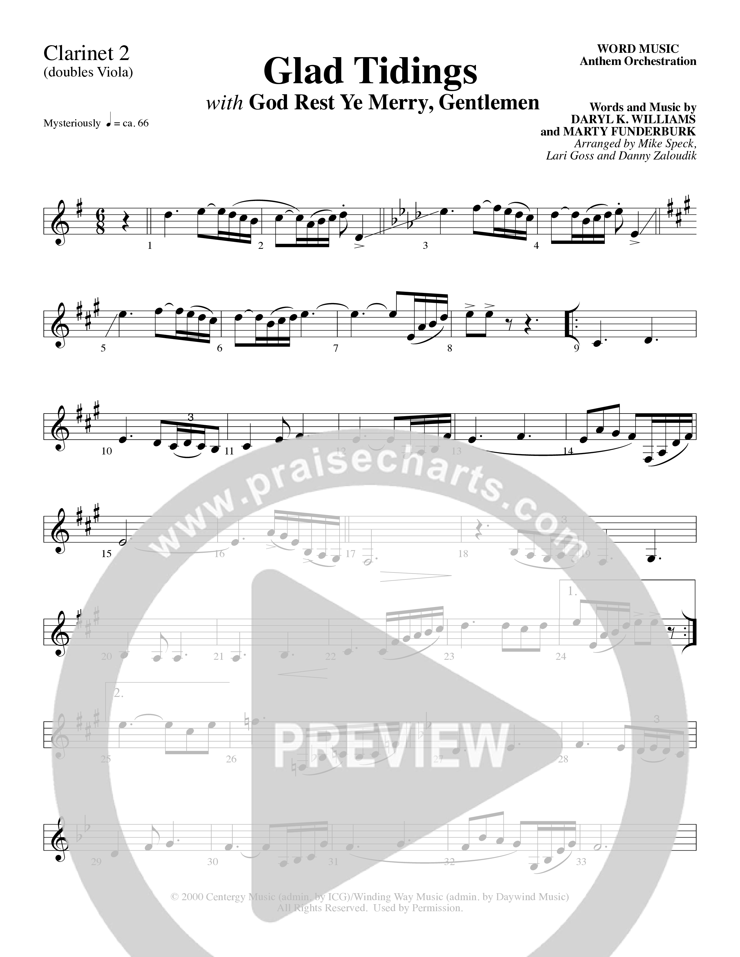 Glad Tidings (with God Rest Ye Merry Gentlemen) (Choral Anthem SATB) Clarinet 1/2 (Word Music Choral)