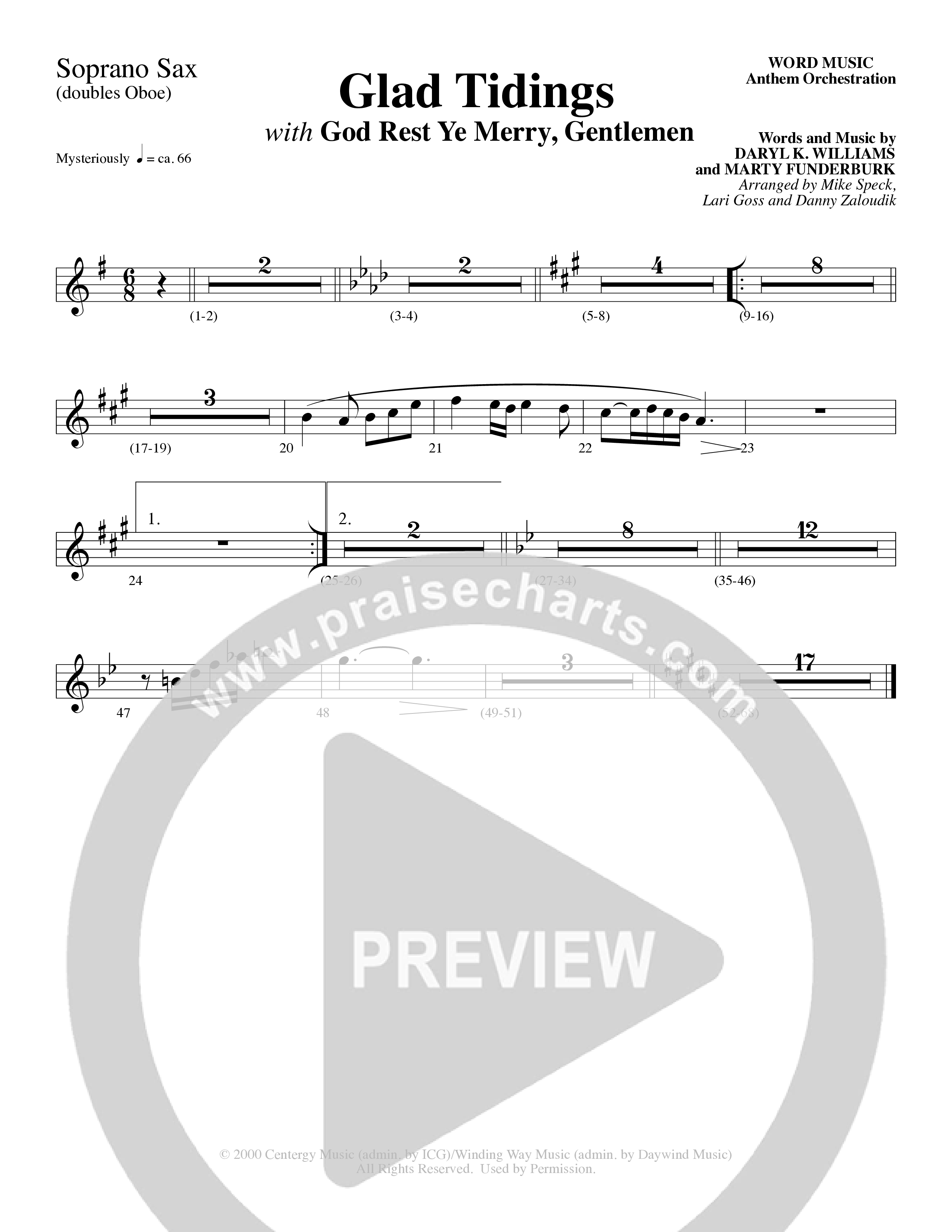 Glad Tidings (with God Rest Ye Merry Gentlemen) (Choral Anthem SATB) Soprano Sax (Word Music Choral)