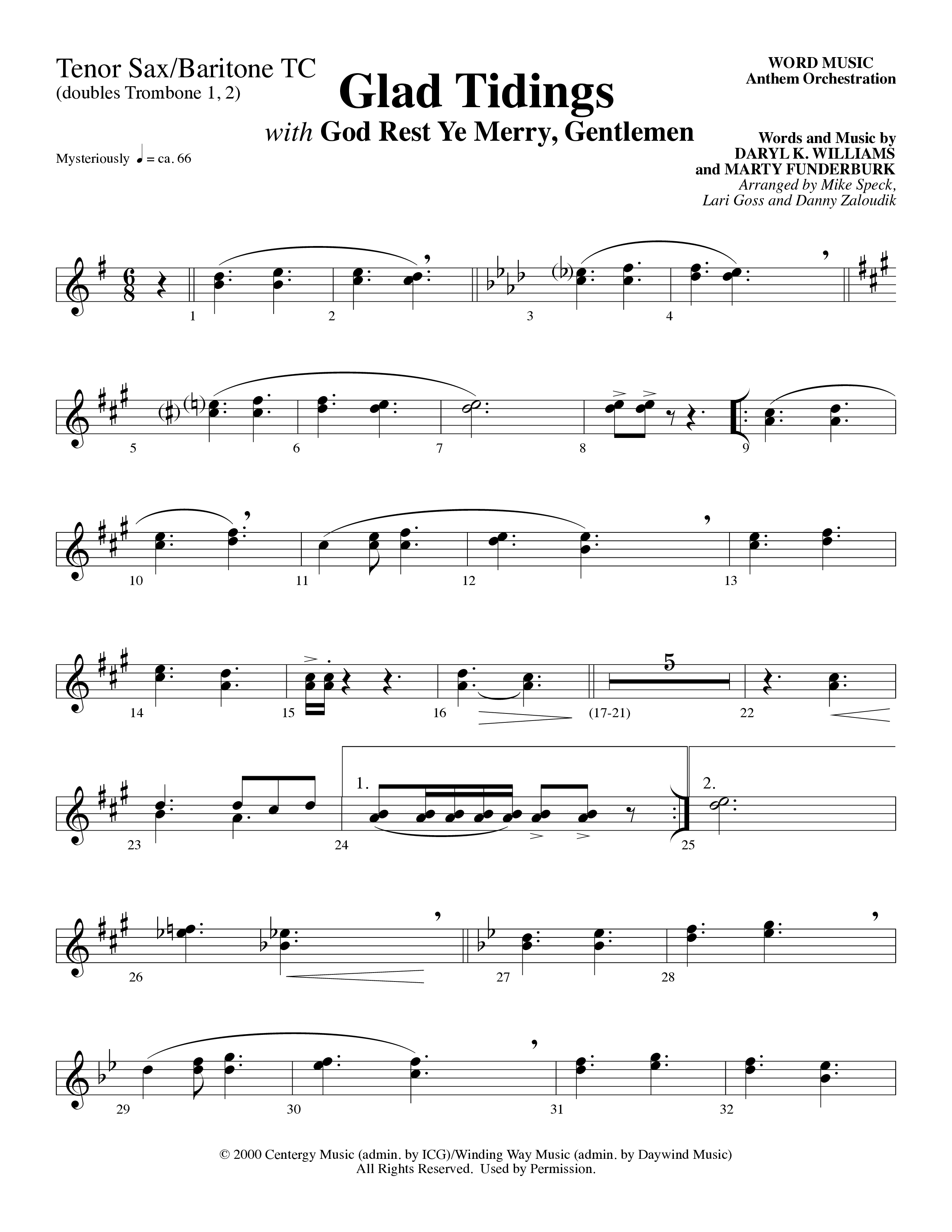Glad Tidings (with God Rest Ye Merry Gentlemen) (Choral Anthem SATB) Tenor Sax/Baritone T.C. (Word Music Choral)