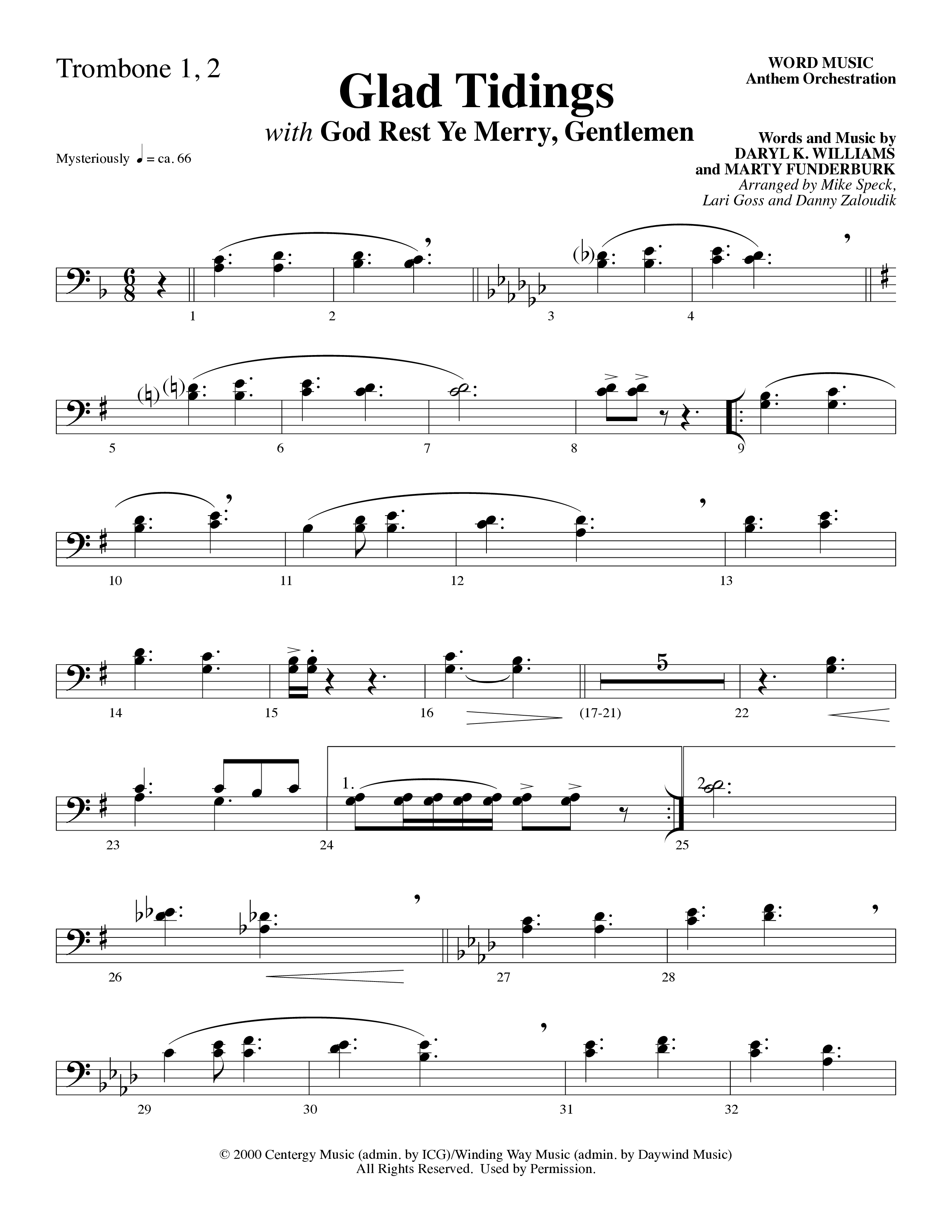 Glad Tidings (with God Rest Ye Merry Gentlemen) (Choral Anthem SATB) Trombone 1/2 (Word Music Choral)