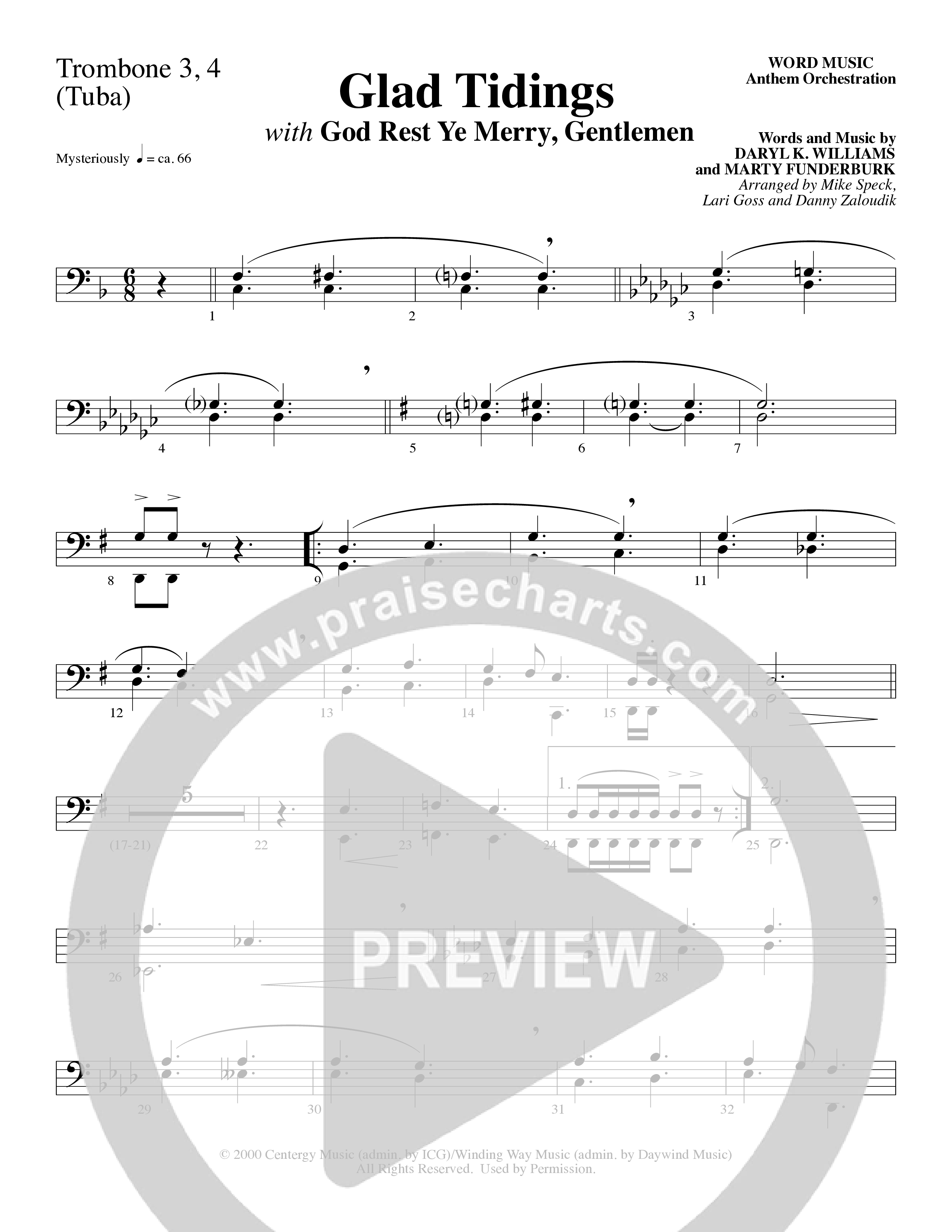 Glad Tidings (with God Rest Ye Merry Gentlemen) (Choral Anthem SATB) Trombone 3/4 (Word Music Choral)