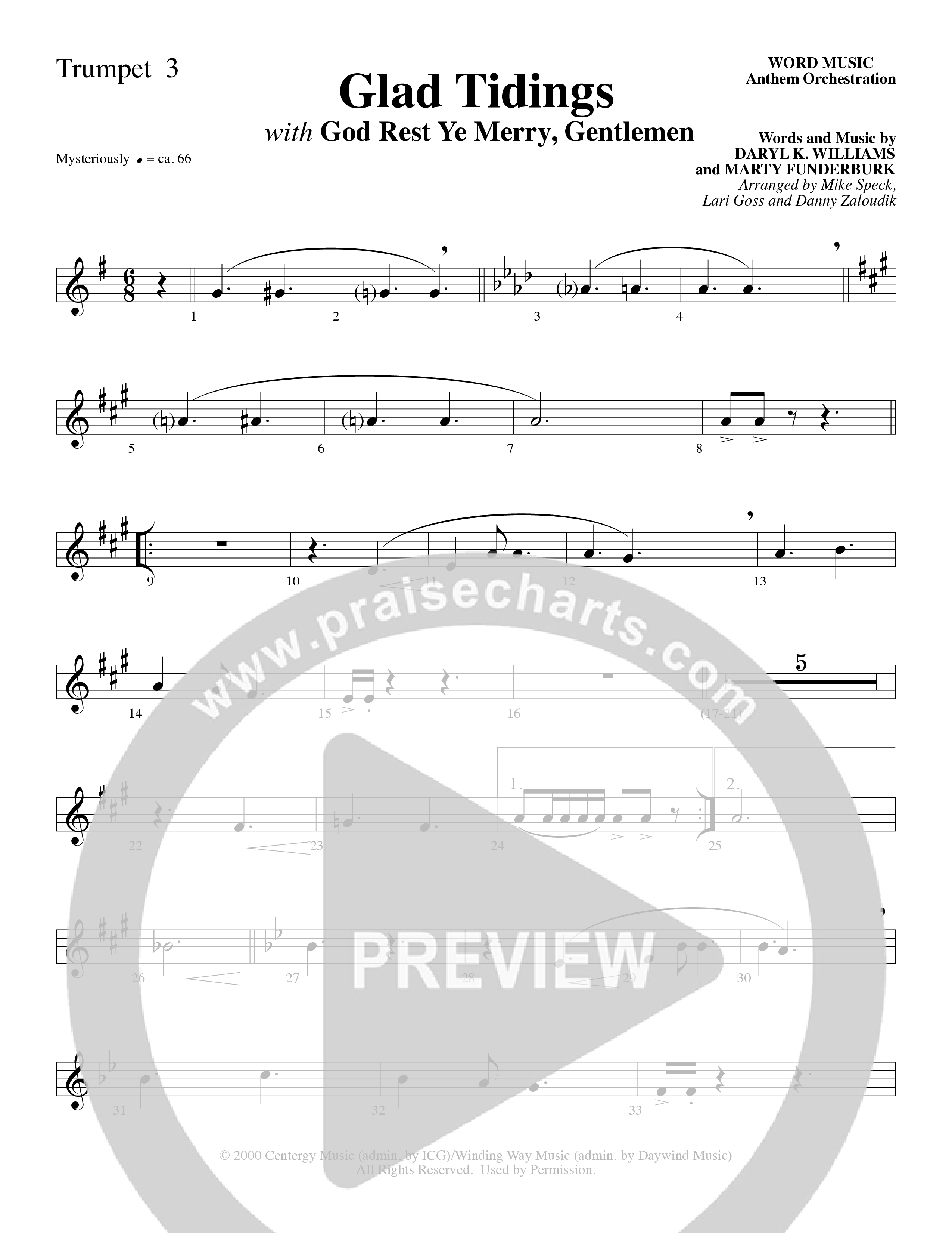 Glad Tidings (with God Rest Ye Merry Gentlemen) (Choral Anthem SATB) Trumpet 3 (Word Music Choral)