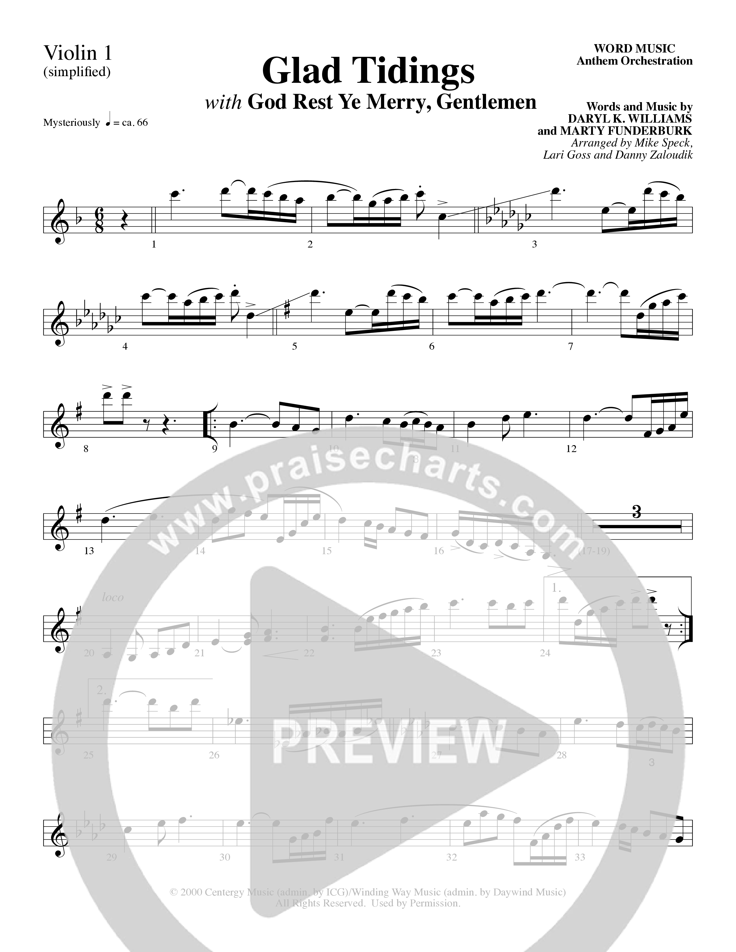 Glad Tidings (with God Rest Ye Merry Gentlemen) (Choral Anthem SATB) Violin 1 (Word Music Choral)