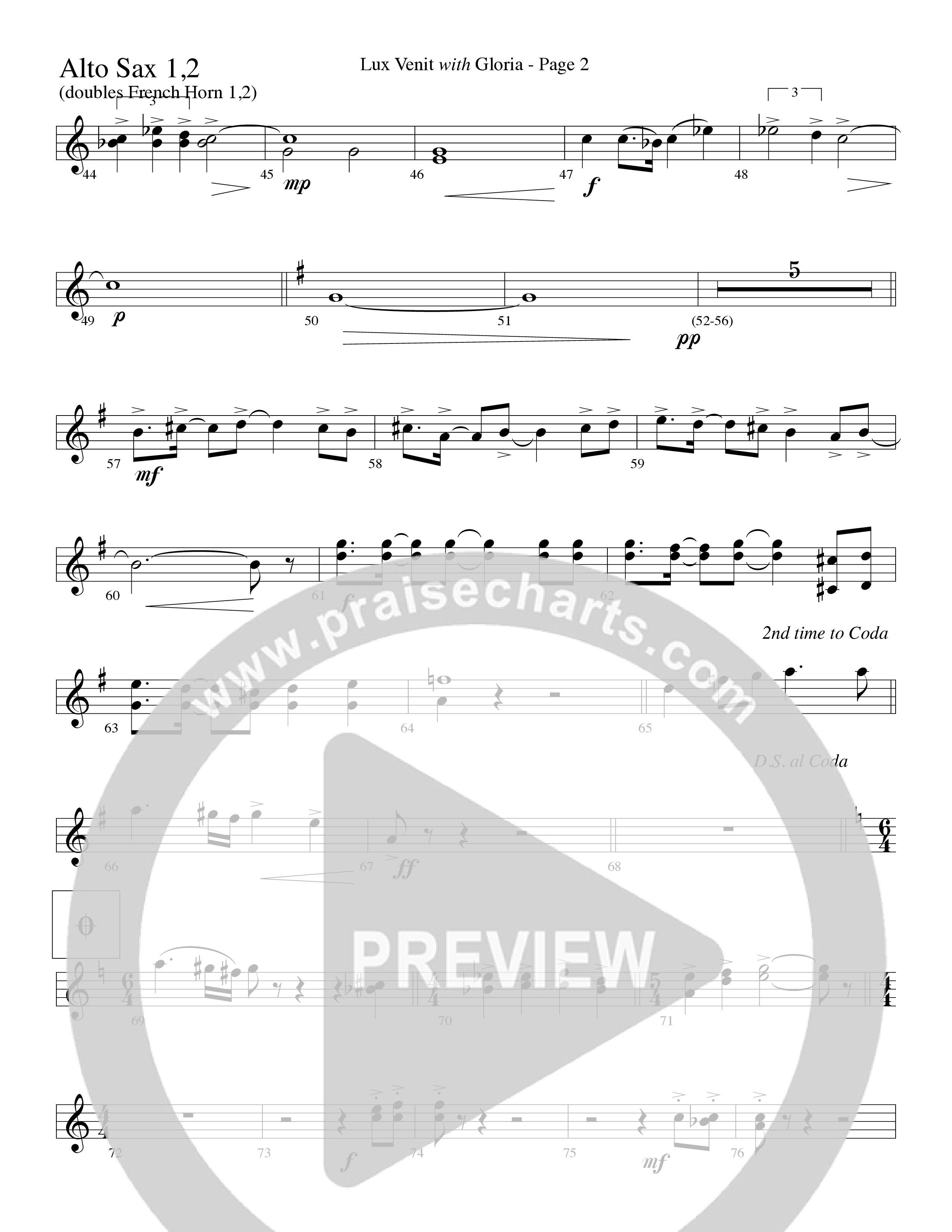 Gloria (with Lux Venit) (Choral Anthem SATB) Alto Sax (Word Music Choral / Arr. David Hamilton)