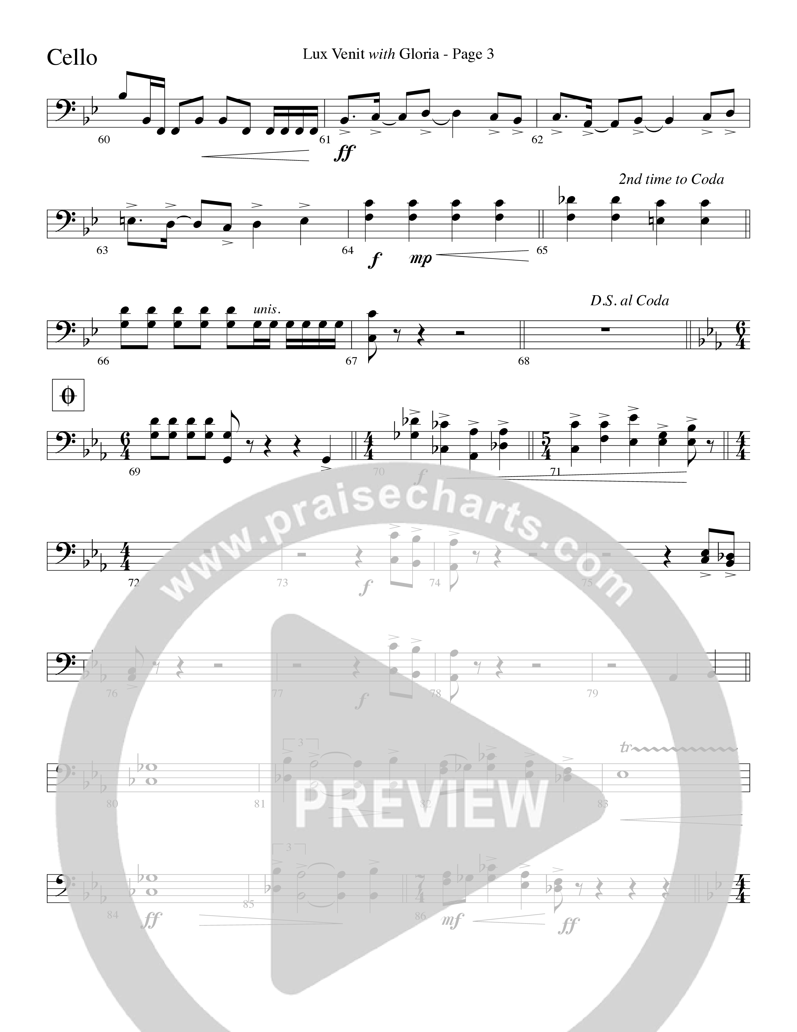 Gloria (with Lux Venit) (Choral Anthem SATB) Cello (Word Music Choral / Arr. David Hamilton)