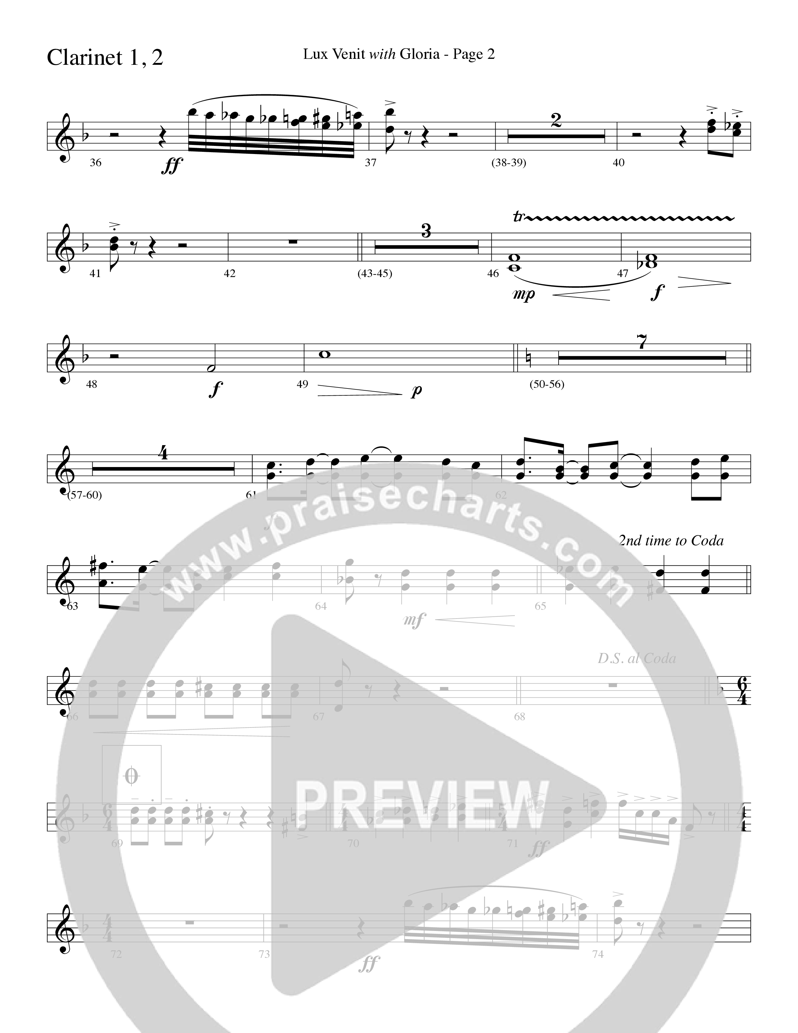 Gloria (with Lux Venit) (Choral Anthem SATB) Clarinet 1/2 (Word Music Choral / Arr. David Hamilton)