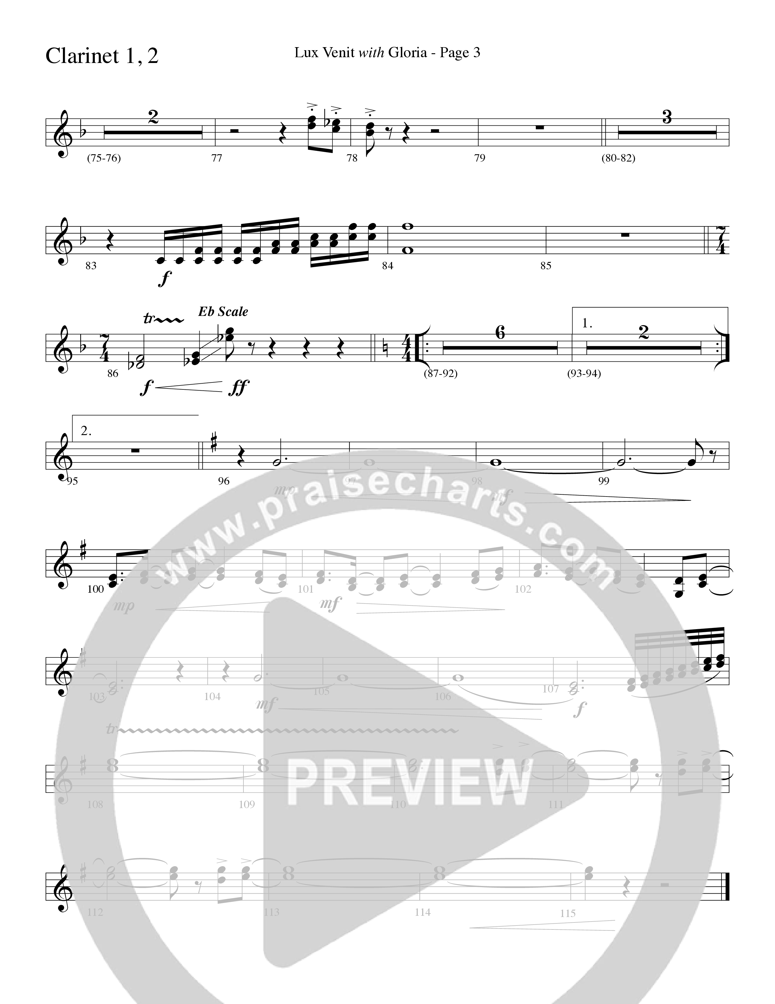 Gloria (with Lux Venit) (Choral Anthem SATB) Clarinet 1/2 (Word Music Choral / Arr. David Hamilton)