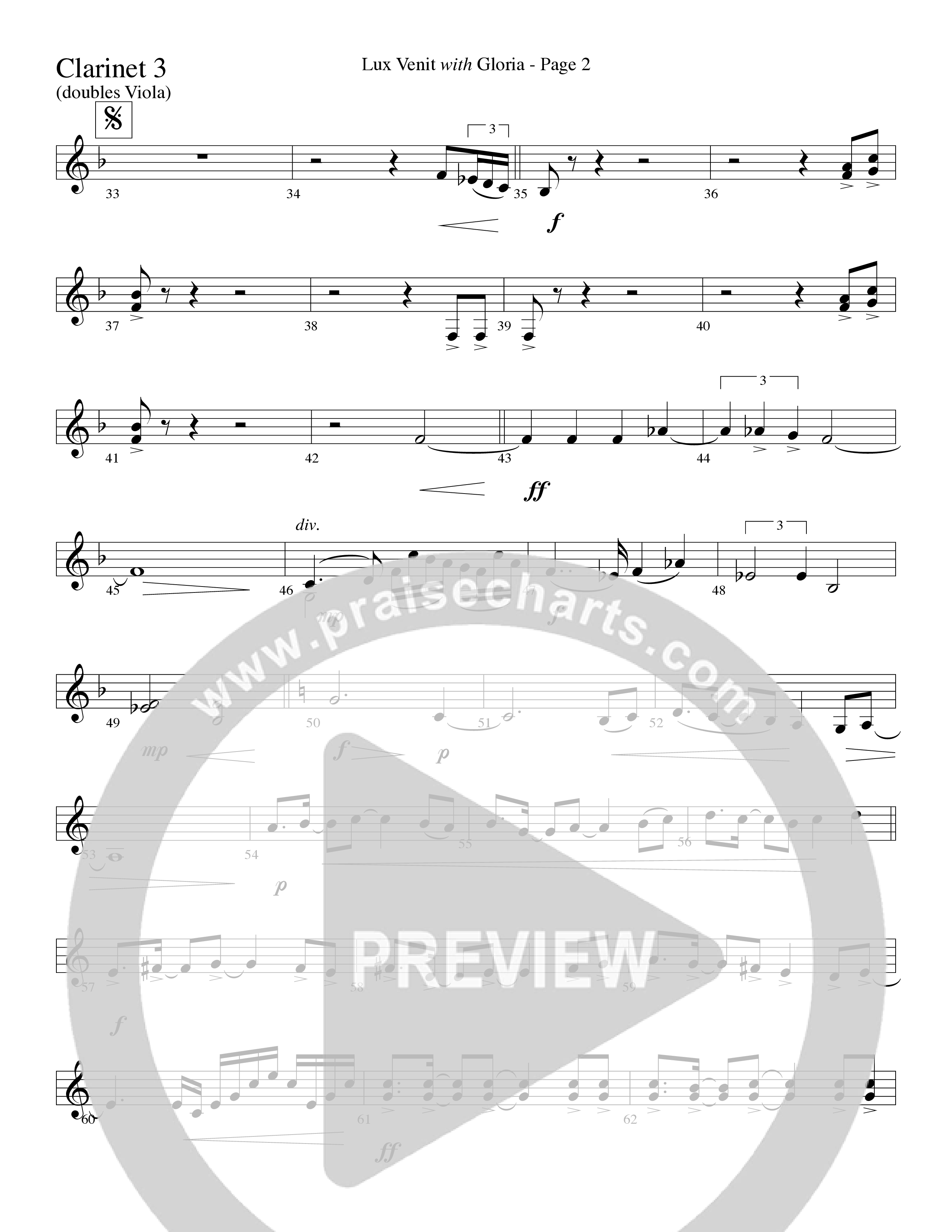Gloria (with Lux Venit) (Choral Anthem SATB) Clarinet 3 (Word Music Choral / Arr. David Hamilton)