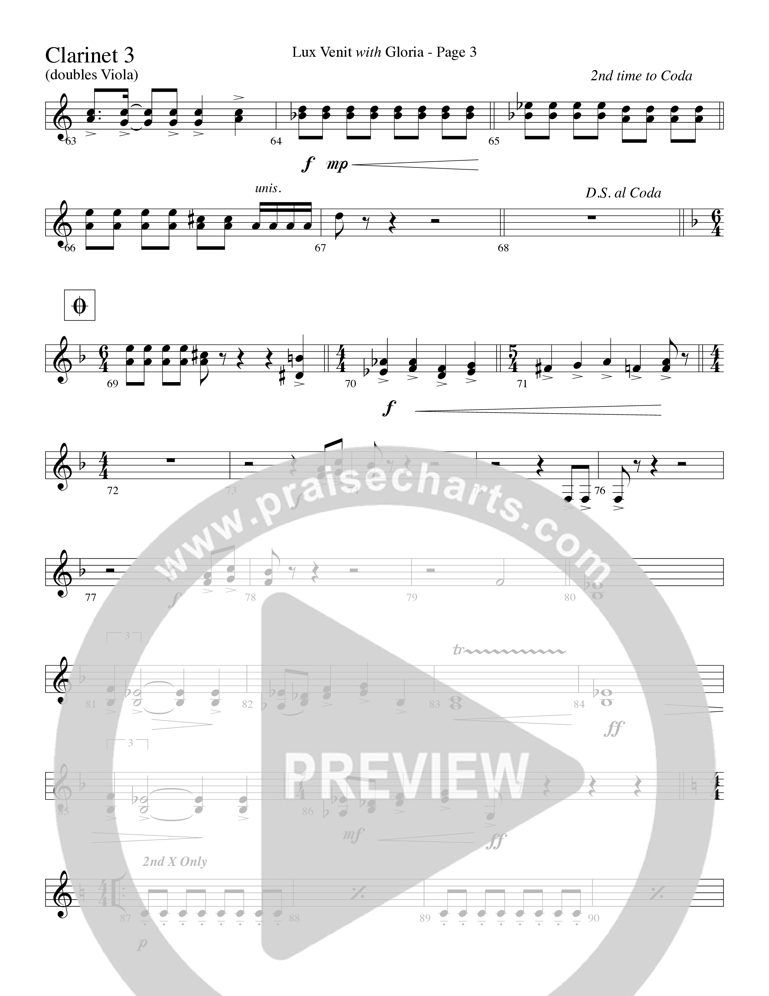 Gloria (with Lux Venit) (Choral Anthem SATB) Clarinet 3 (Word Music Choral / Arr. David Hamilton)