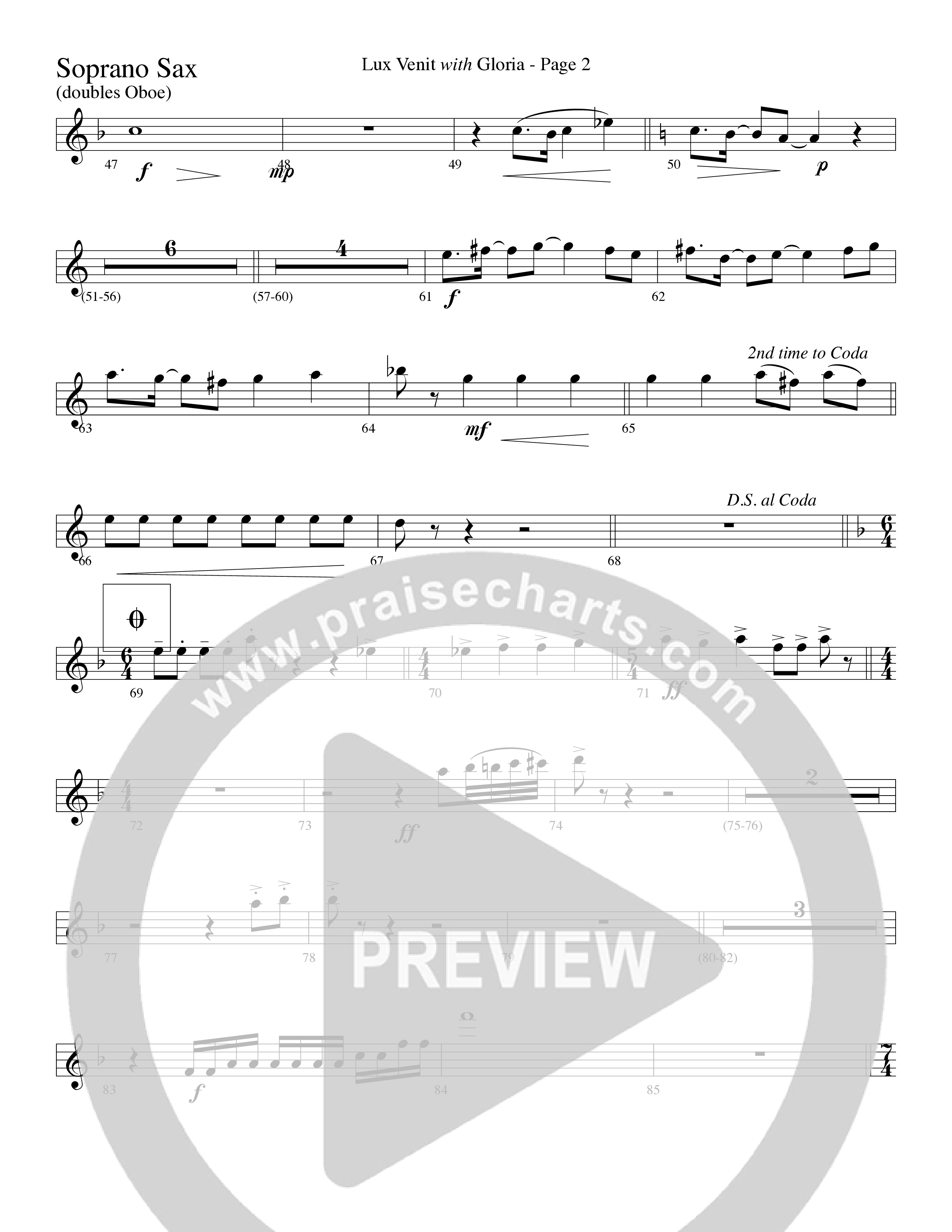 Gloria (with Lux Venit) (Choral Anthem SATB) Soprano Sax (Word Music Choral / Arr. David Hamilton)