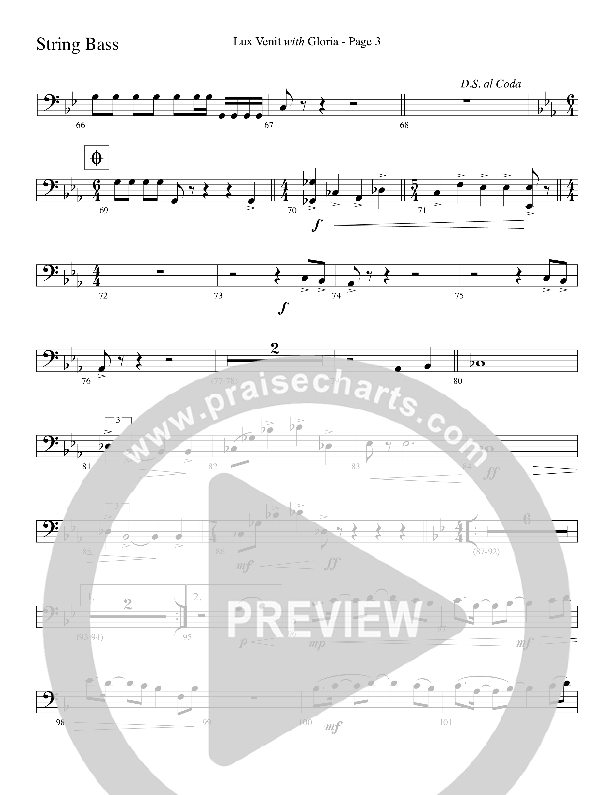 Gloria (with Lux Venit) (Choral Anthem SATB) String Bass (Word Music Choral / Arr. David Hamilton)