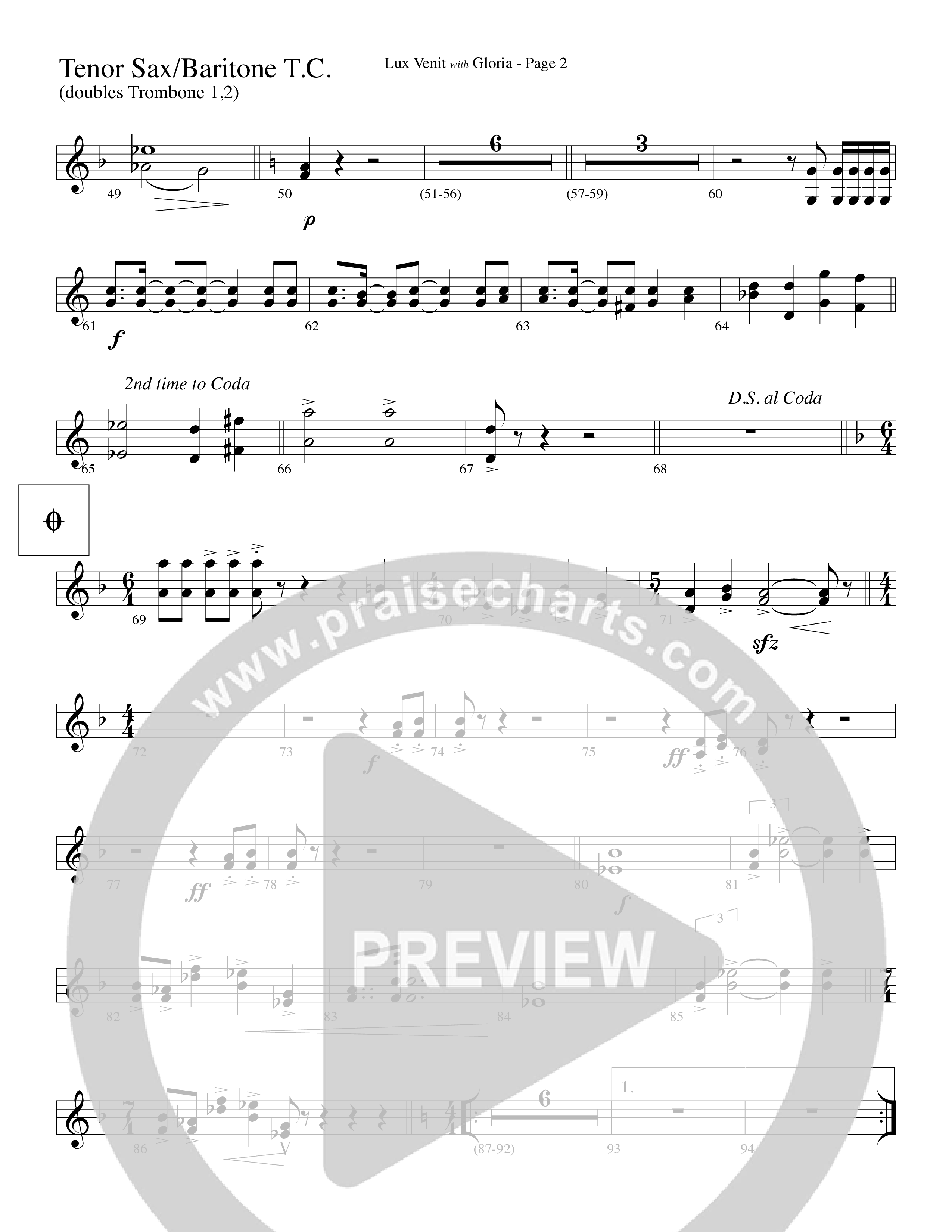 Gloria (with Lux Venit) (Choral Anthem SATB) Tenor Sax/Baritone T.C. (Word Music Choral / Arr. David Hamilton)