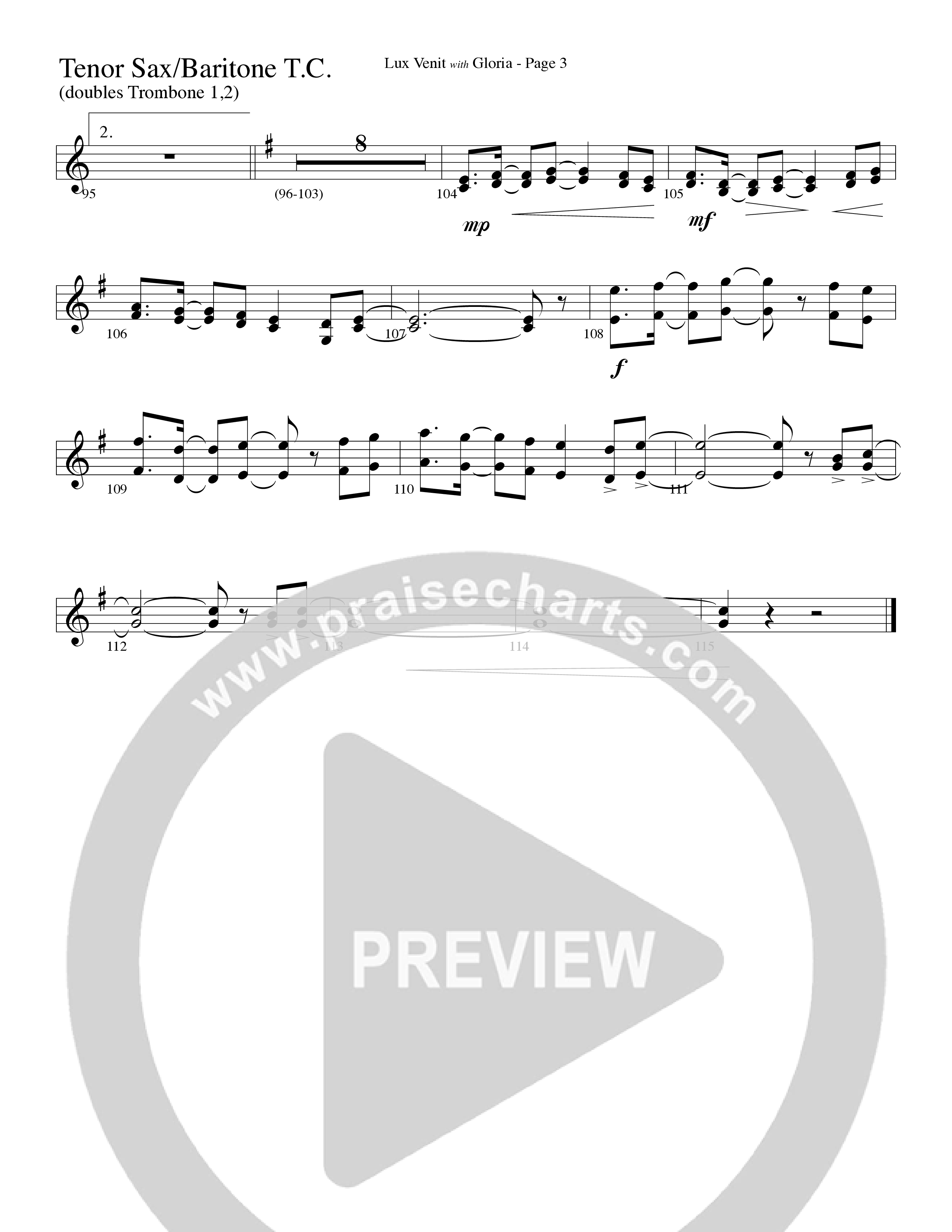 Gloria (with Lux Venit) (Choral Anthem SATB) Tenor Sax/Baritone T.C. (Word Music Choral / Arr. David Hamilton)