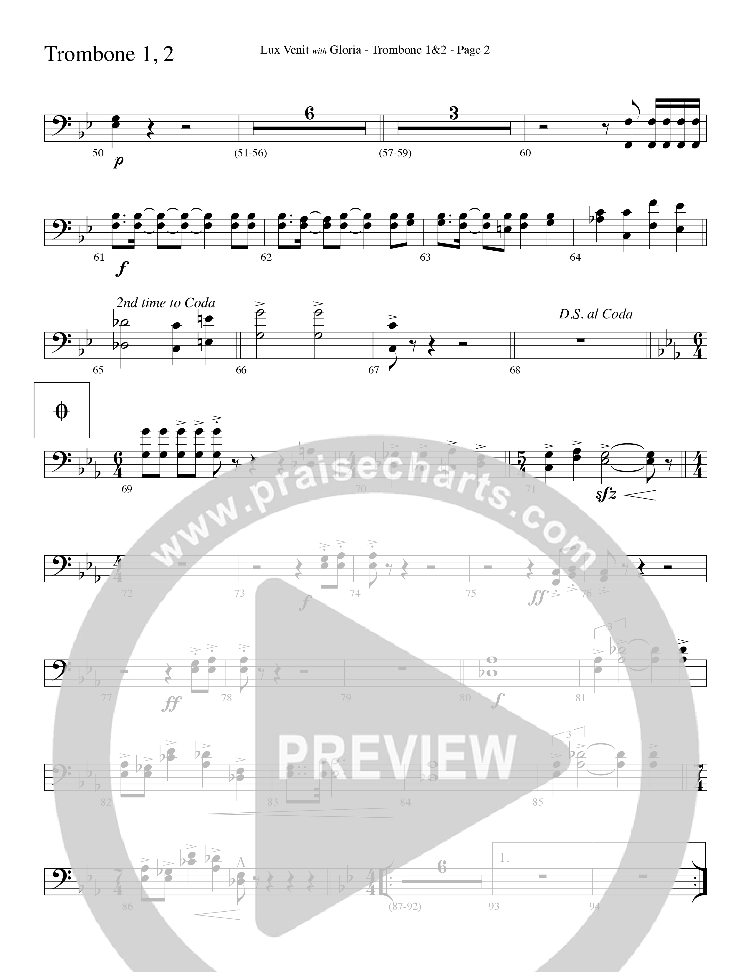 Gloria (with Lux Venit) (Choral Anthem SATB) Trombone 1/2 (Word Music Choral / Arr. David Hamilton)