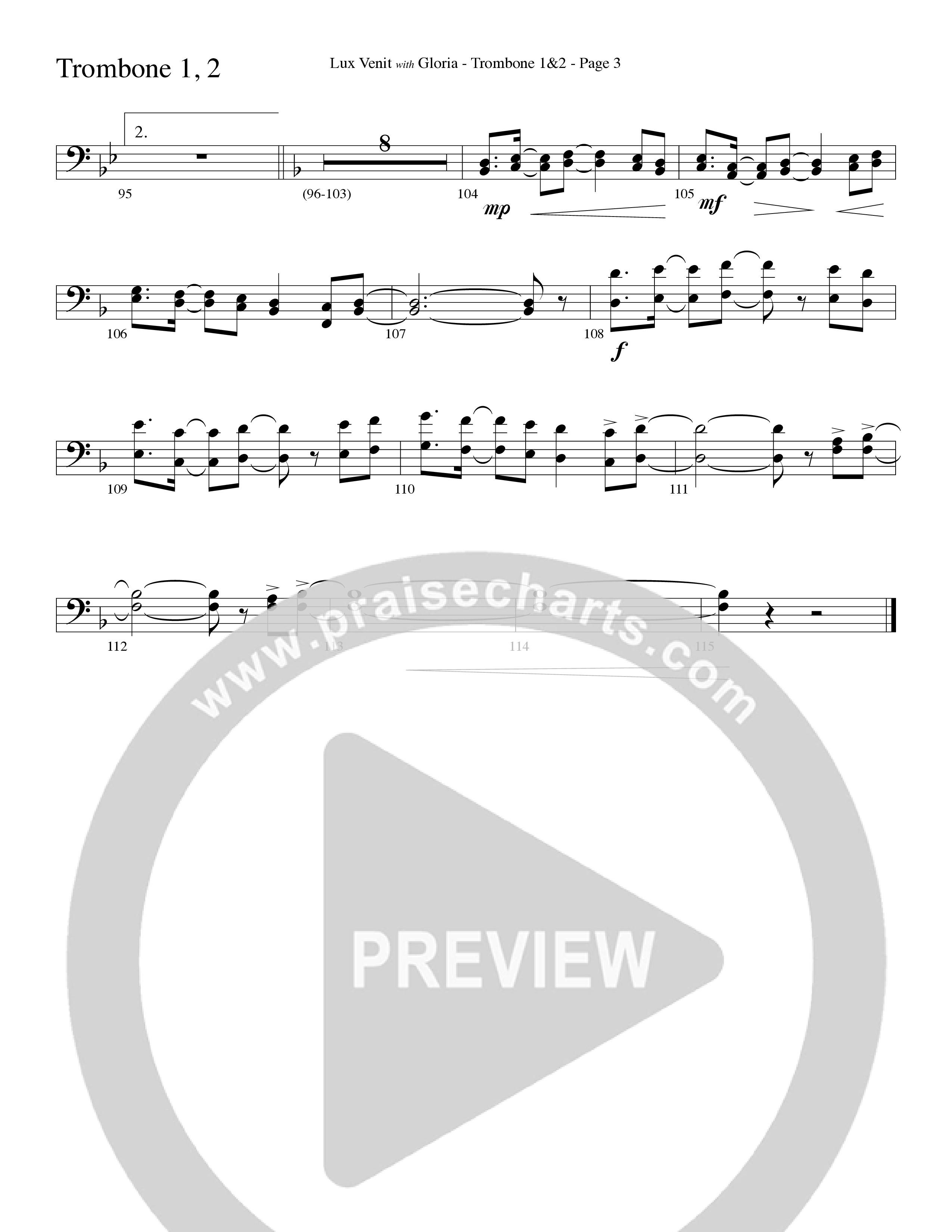 Gloria (with Lux Venit) (Choral Anthem SATB) Trombone 1/2 (Word Music Choral / Arr. David Hamilton)