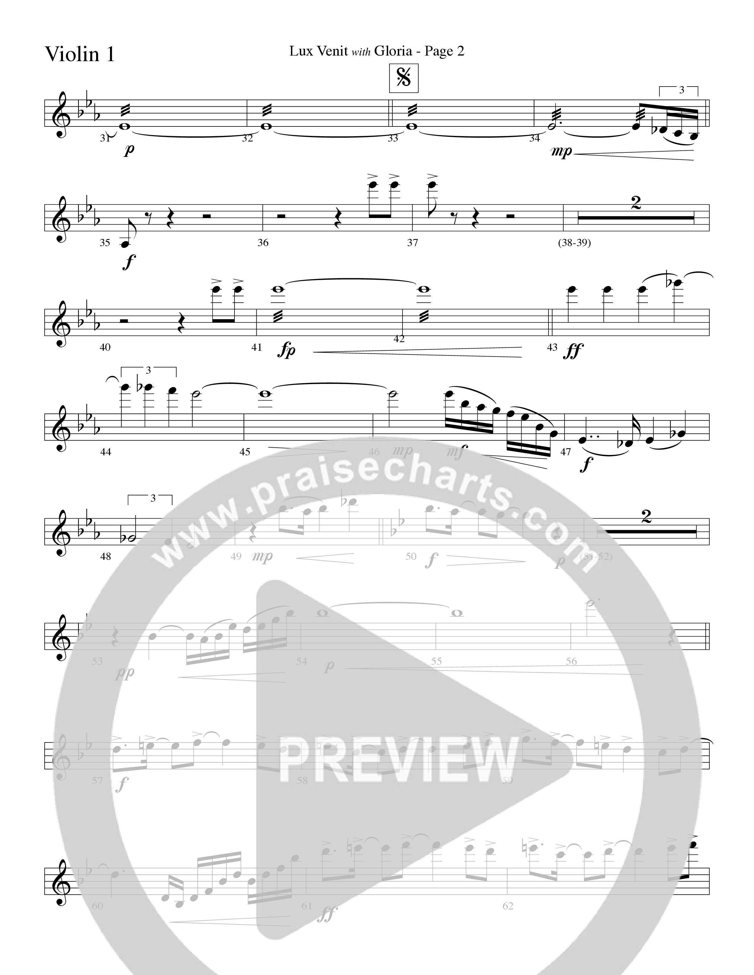 Gloria (with Lux Venit) (Choral Anthem SATB) Violin 1/2 (Word Music Choral / Arr. David Hamilton)