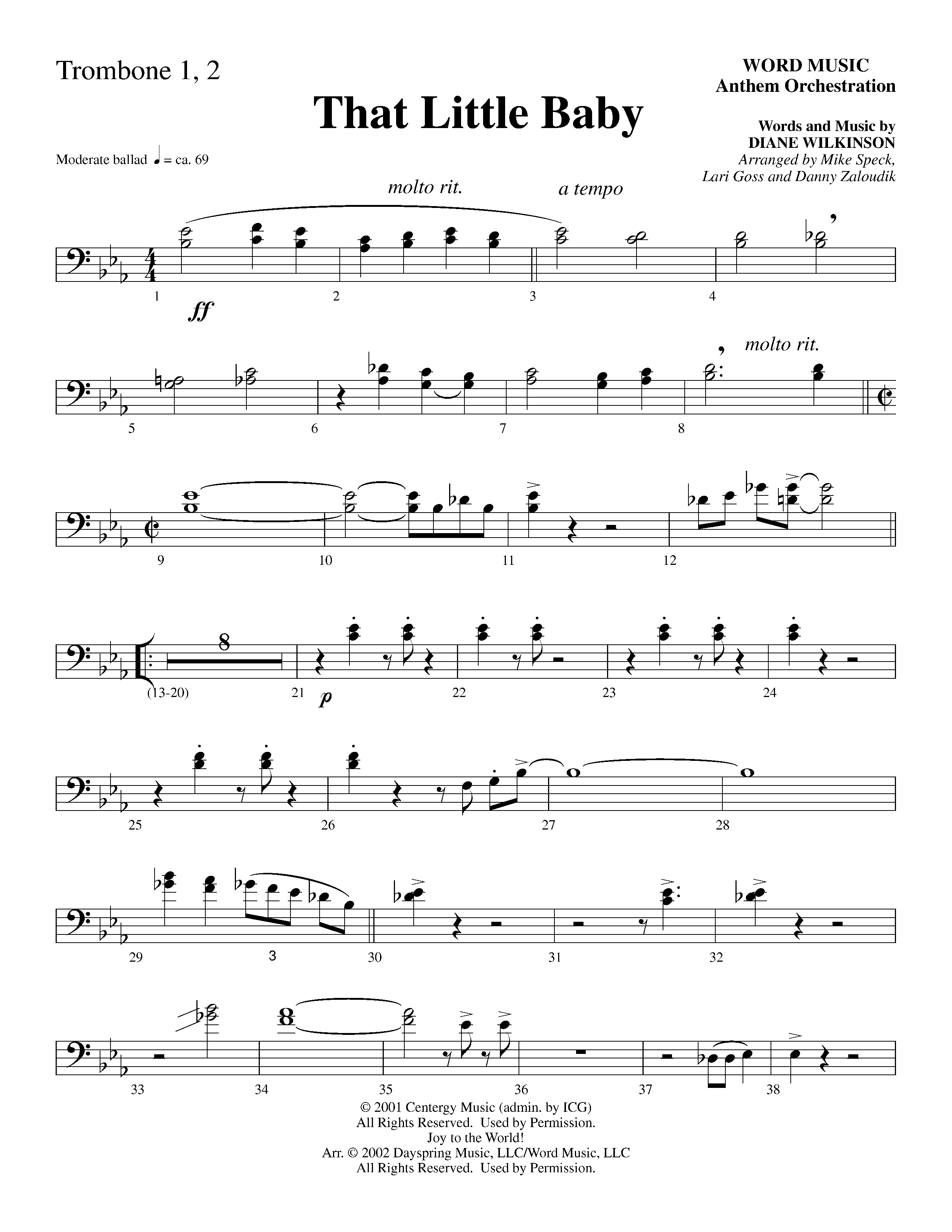That Little Baby (with Joy To The World) (Choral Anthem SATB) Trombone 1/2 (Word Music Choral)
