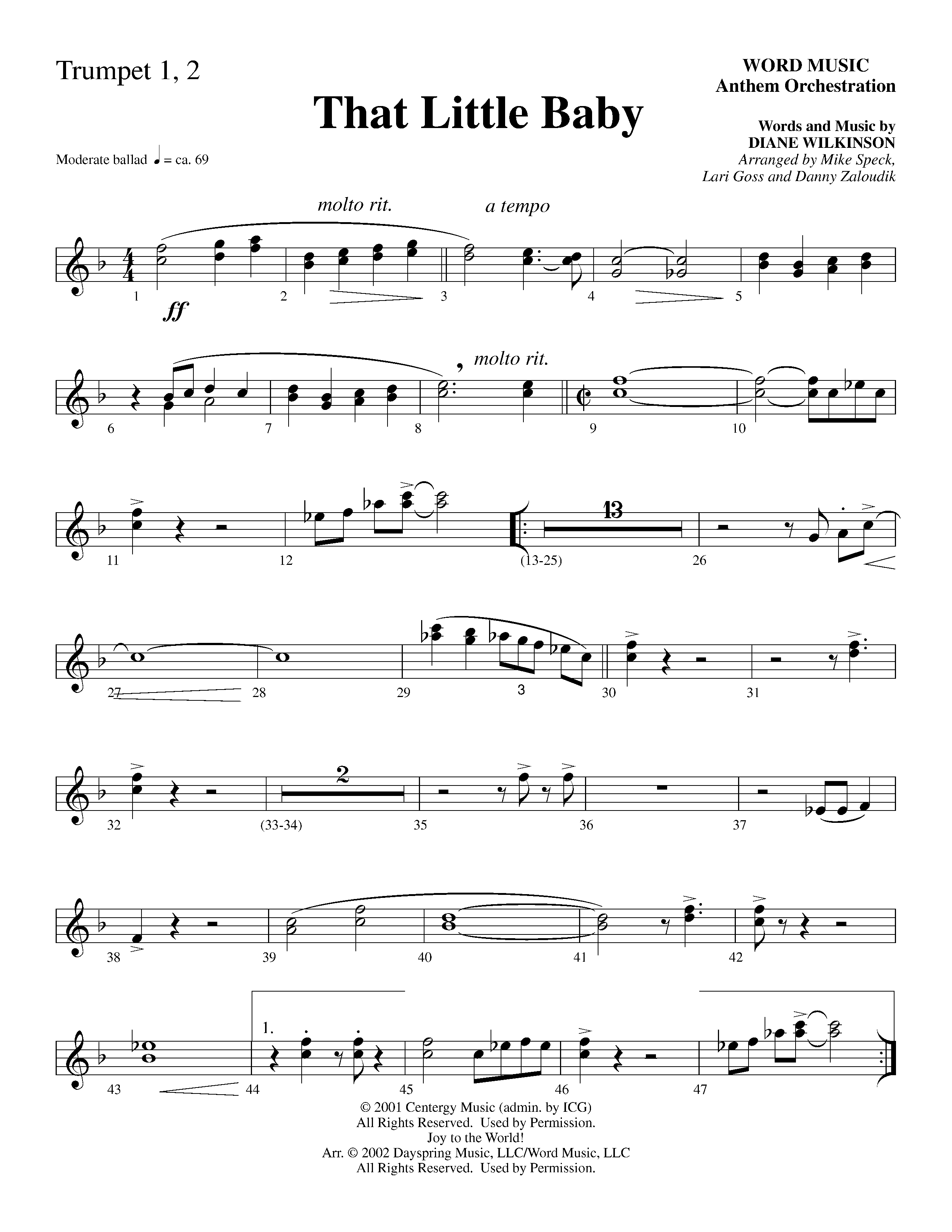 That Little Baby (with Joy To The World) (Choral Anthem SATB) Trumpet 1,2 (Word Music Choral)