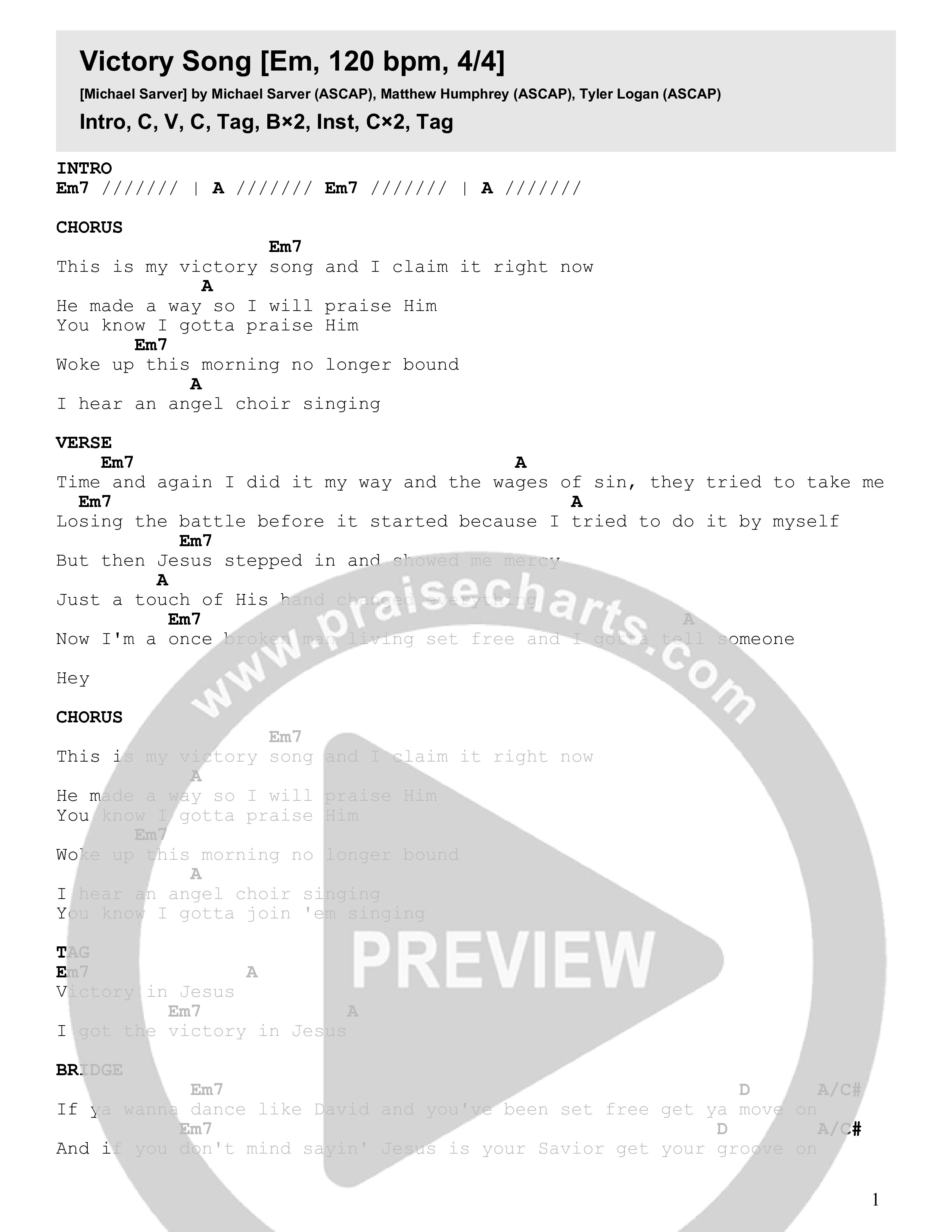Victory Song Chord Chart (Michael Sarver)