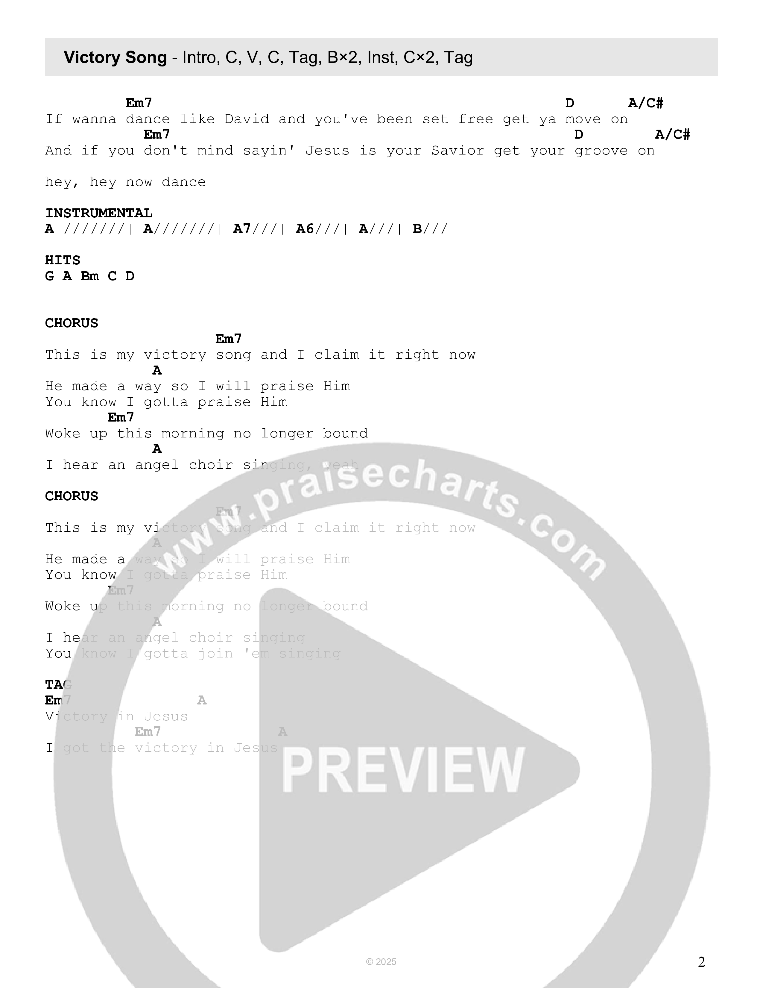 Victory Song Chord Chart (Michael Sarver)