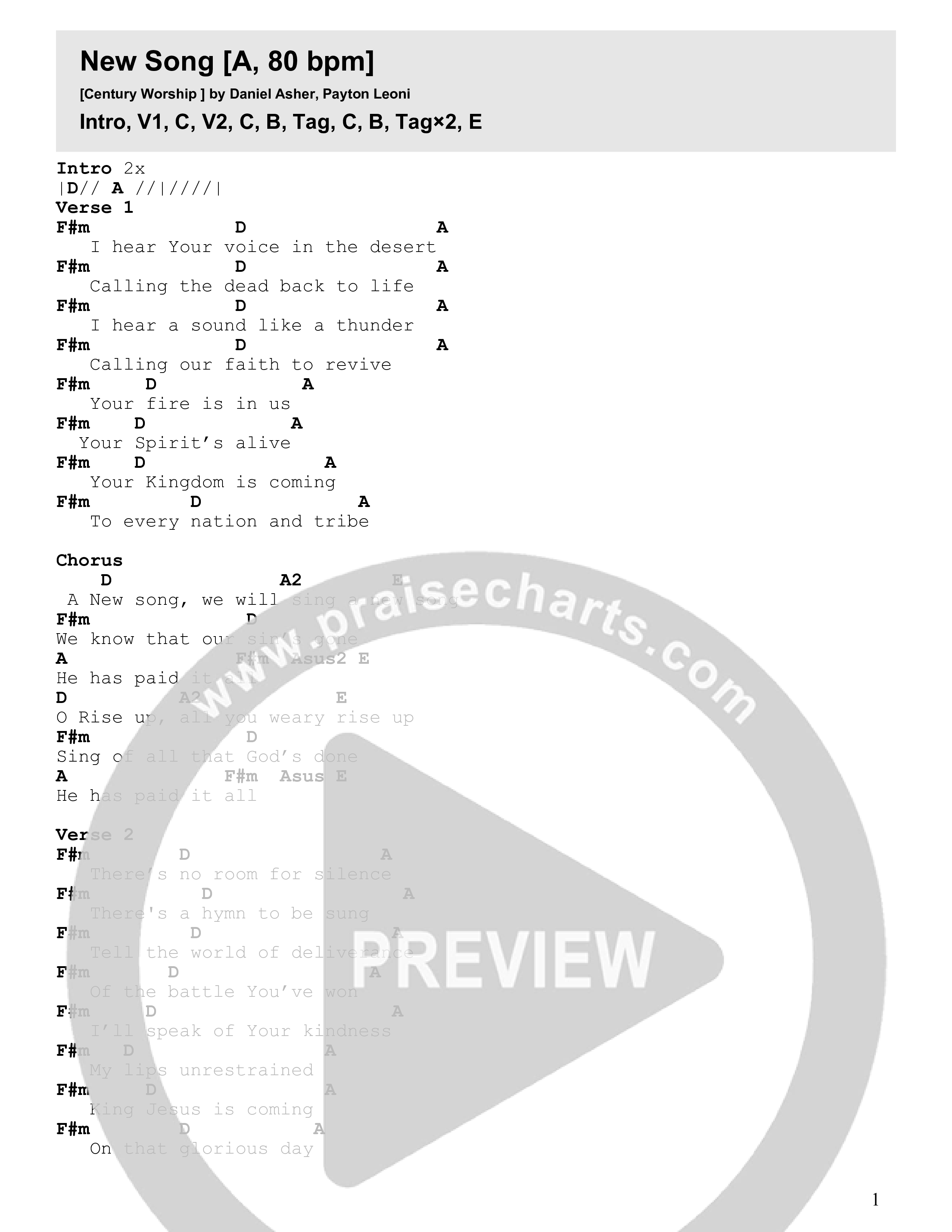 New Song (Live) Chord Chart (Century Worship)