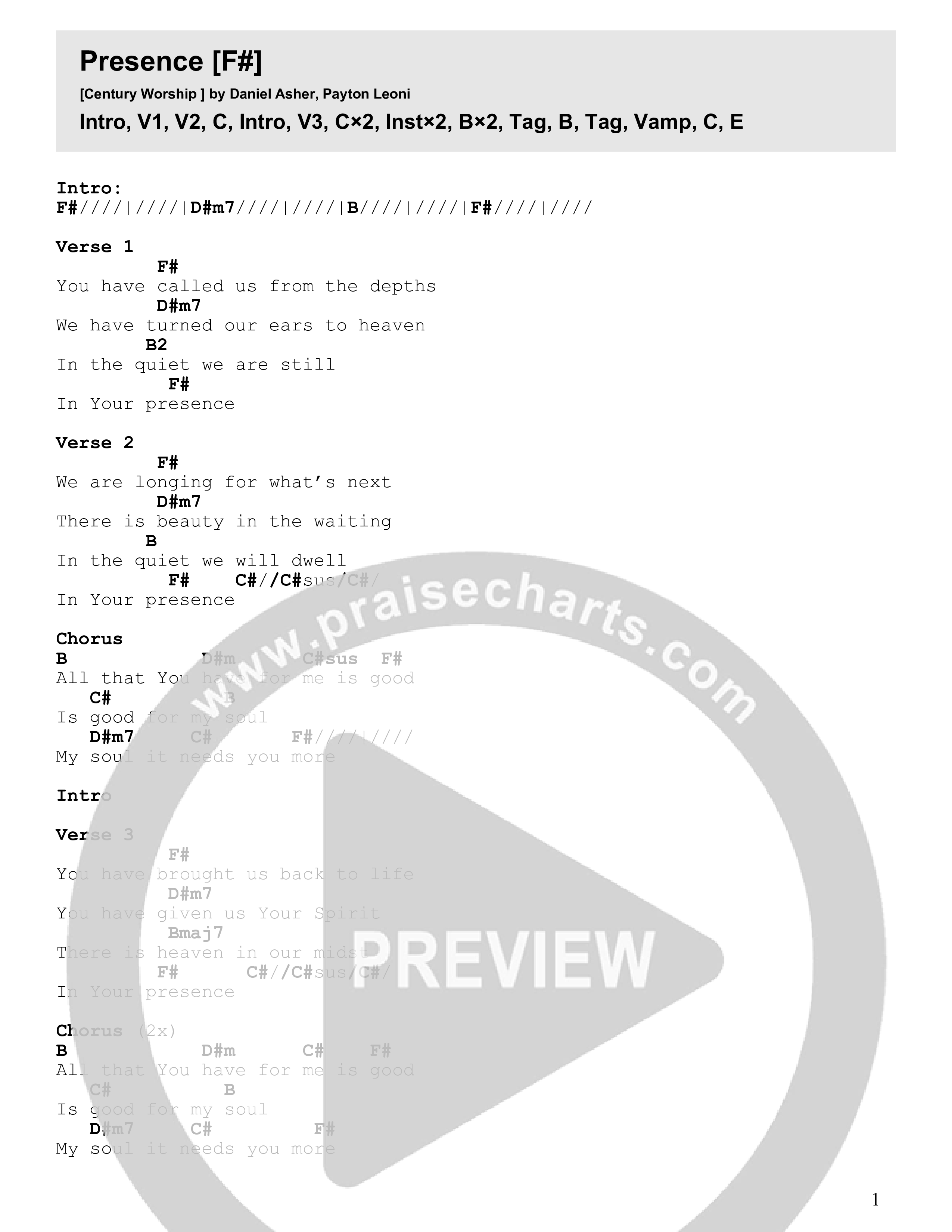 Presence (Live) Chord Chart (Century Worship)
