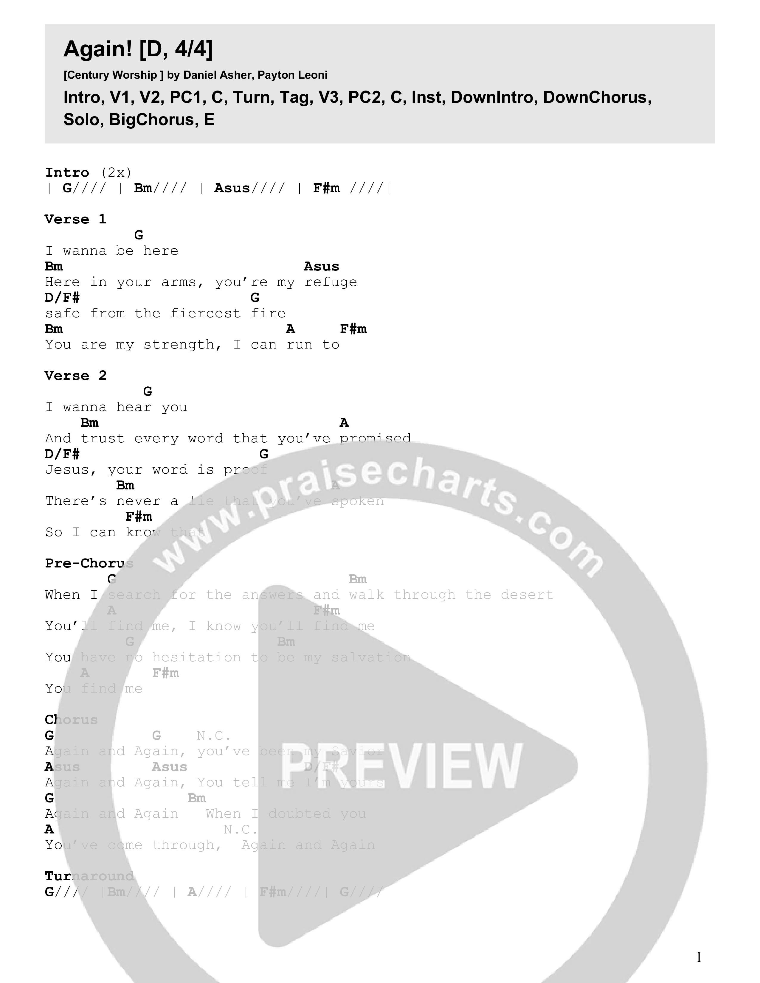 Again (Live) Chord Chart (Century Worship)