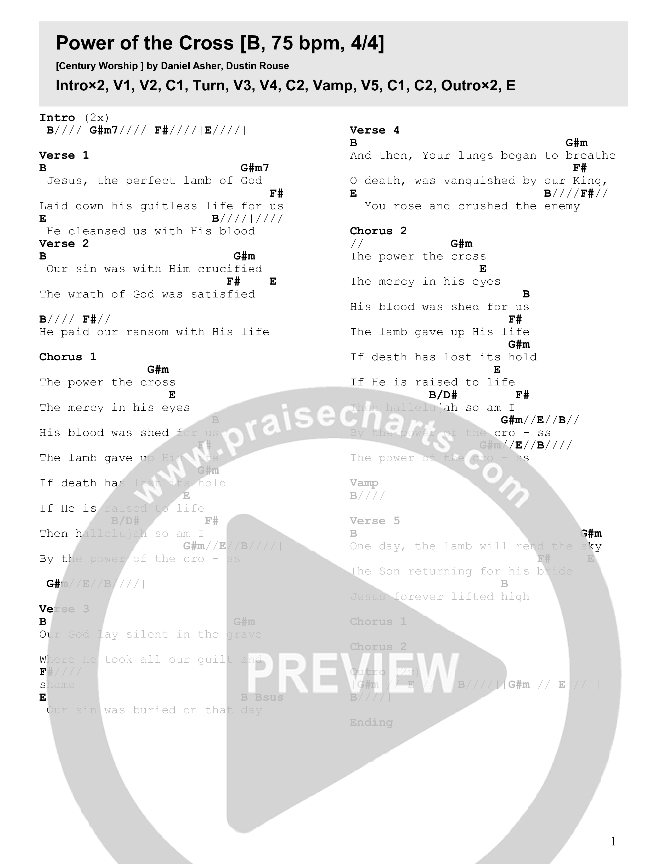Power Of The Cross (Live) Chord Chart (Century Worship)