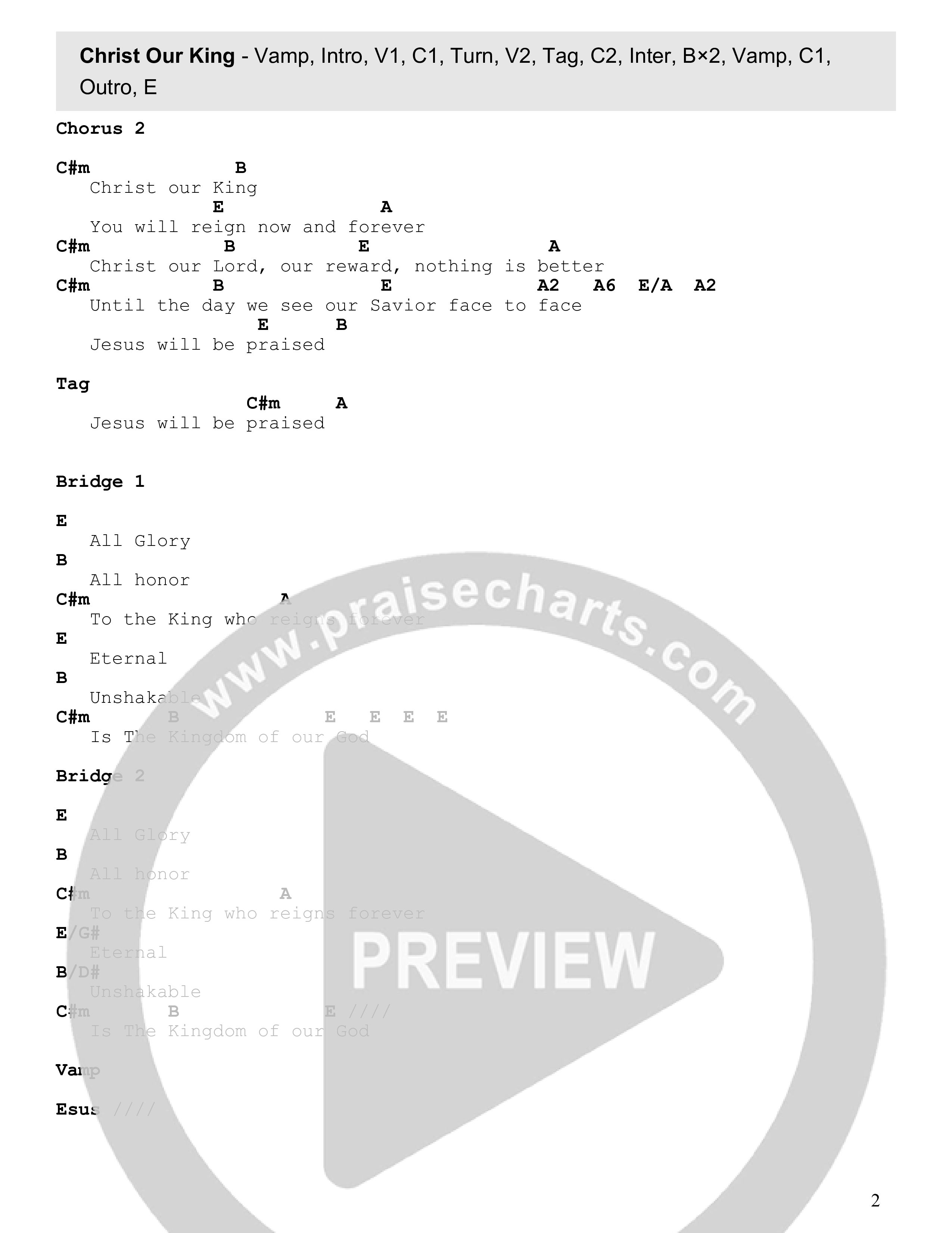 Christ Our King (Live) Chord Chart (Century Worship)
