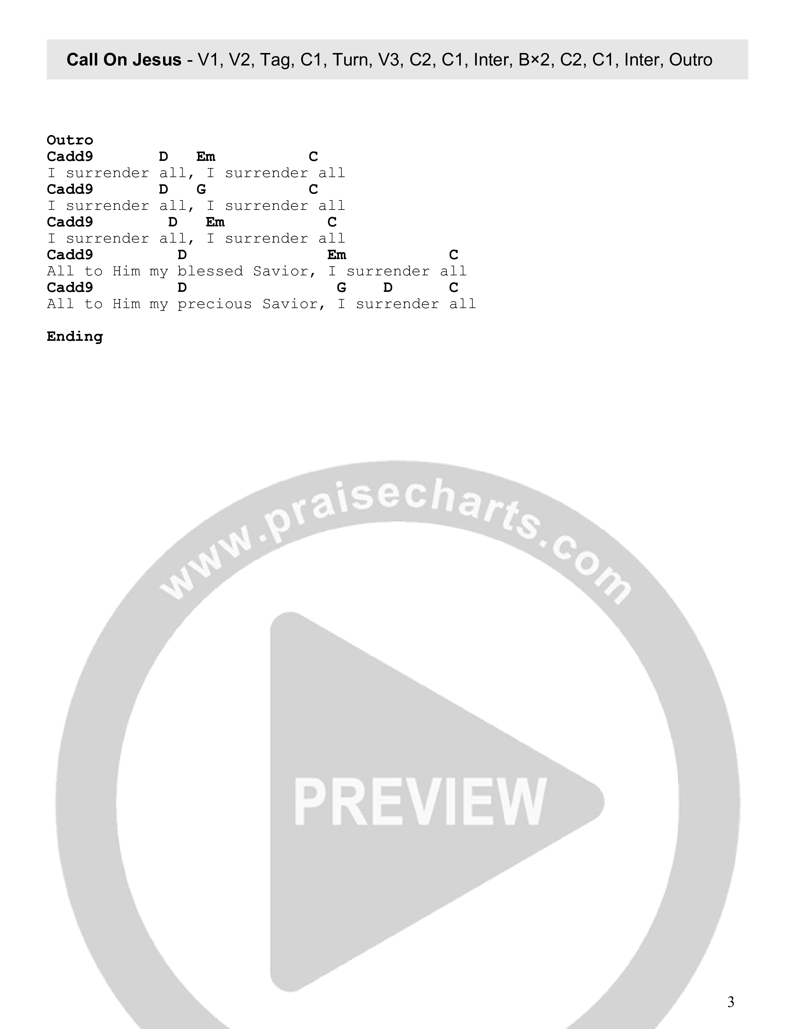 Call On Jesus (Live) Chord Chart (Century Worship)