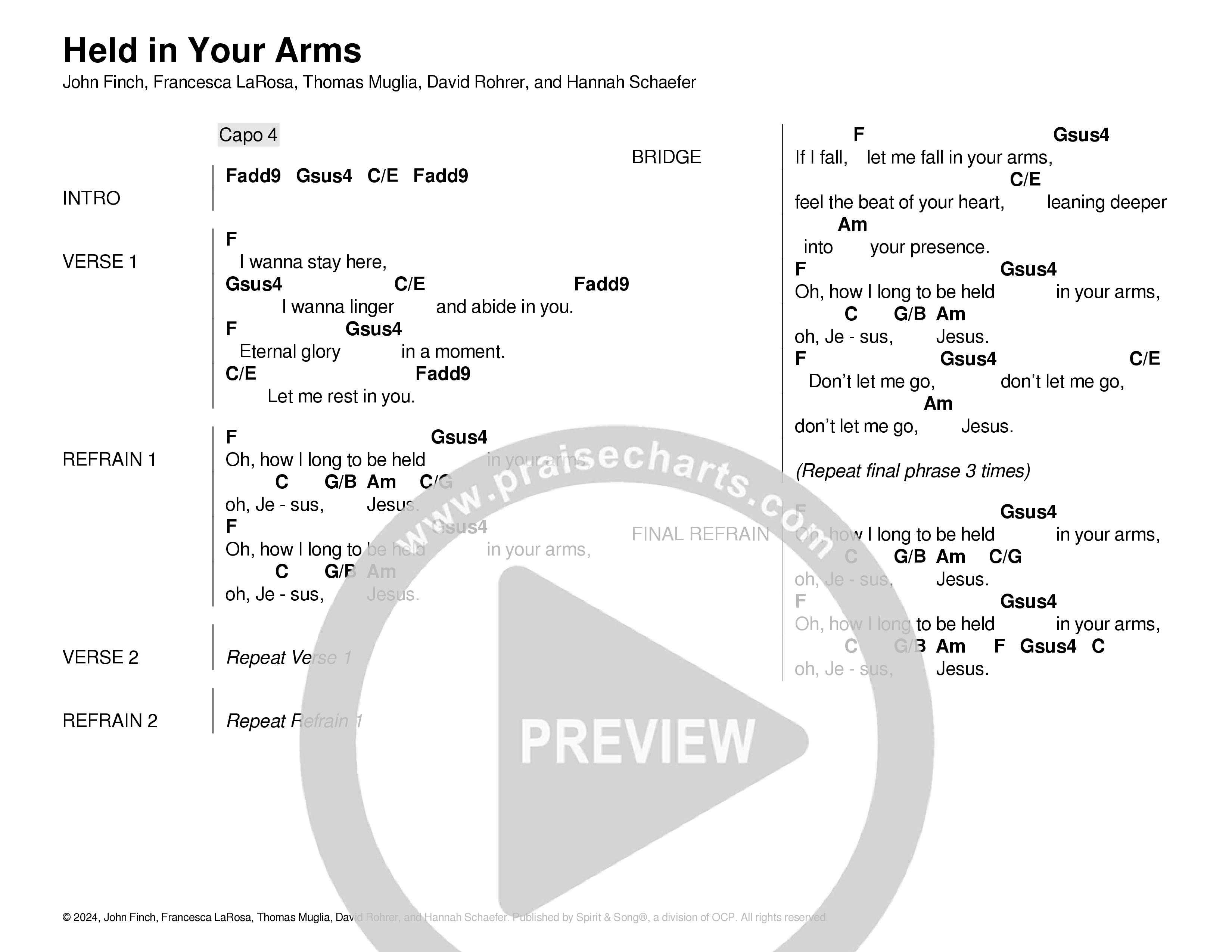 Held In Your Arms Chord Chart (Echo Harbor Worship / Thomas Muglia / Francesca LaRosa)